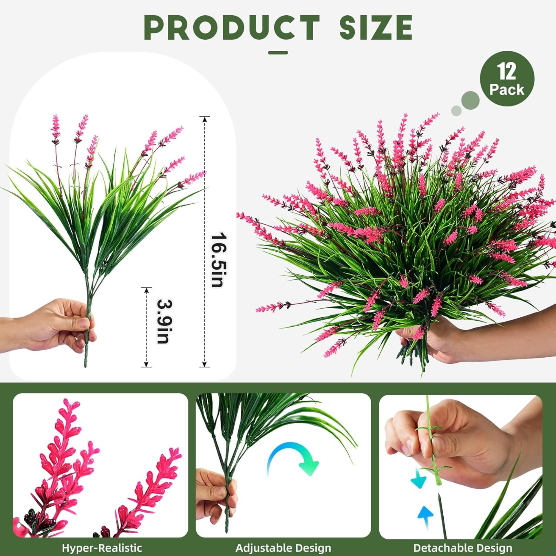 12 Bundles Artificial Lavender Flowers Faux Monkey Grass for Outdoor Indoor Decor (Pink) - 3