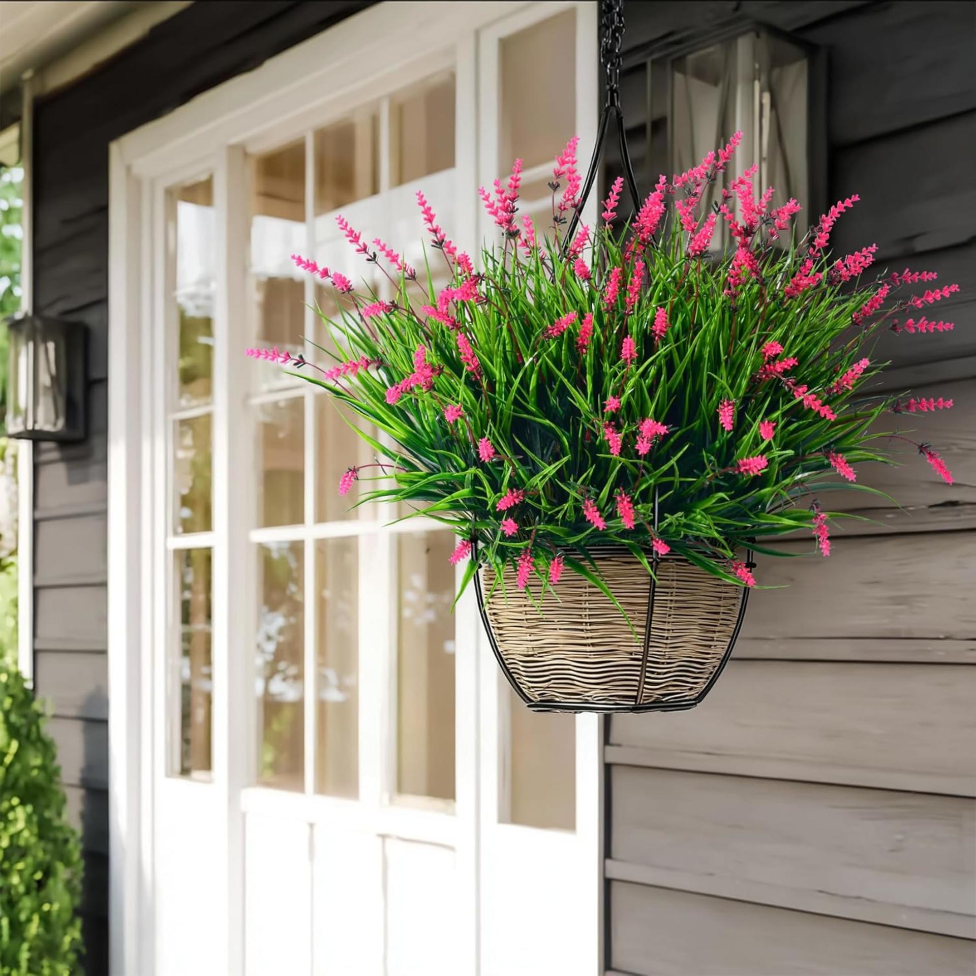 12 Bundles Artificial Lavender Flowers Faux Monkey Grass for Outdoor Indoor Decor (Pink) - 4