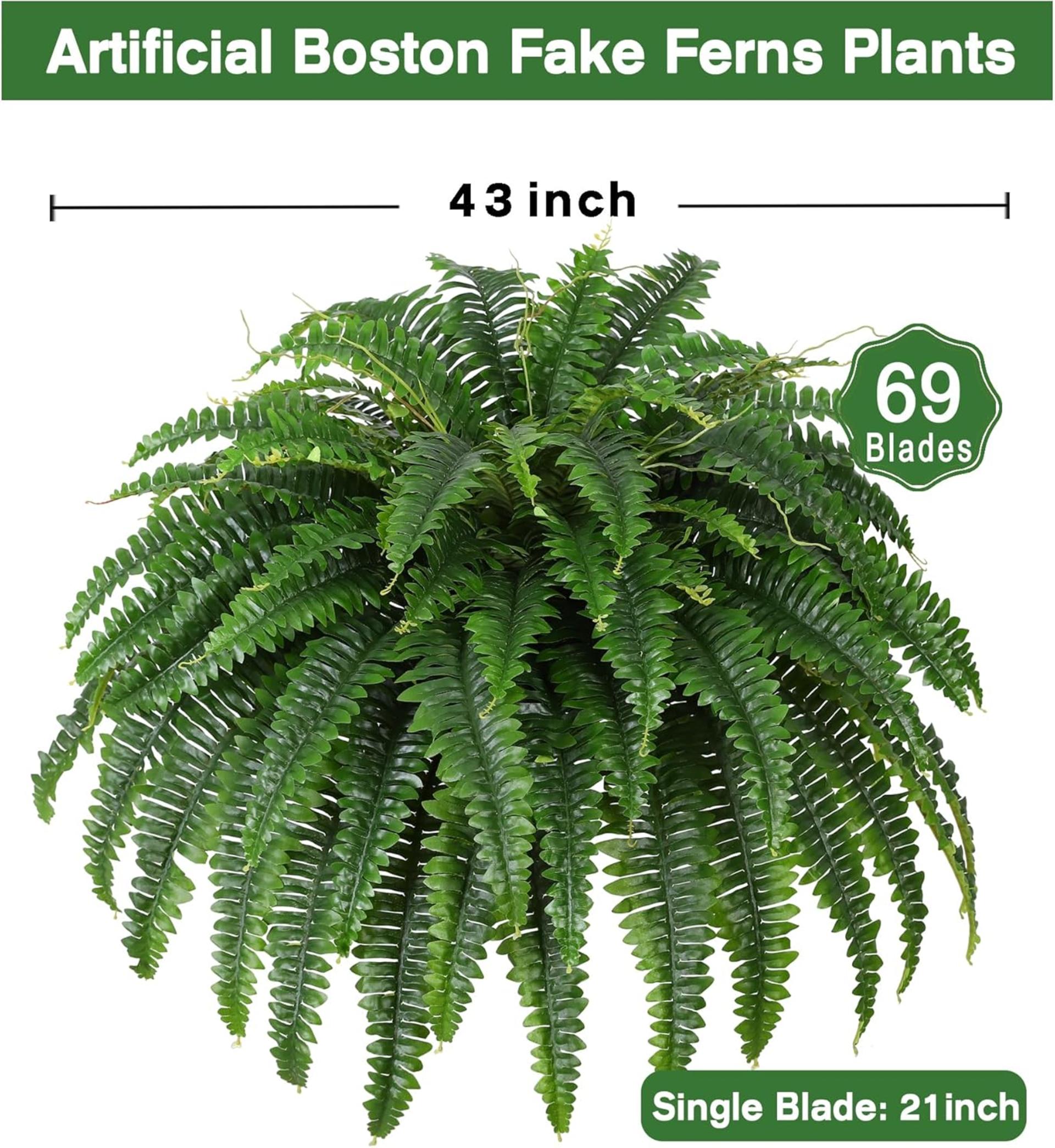 43-Inch Large Artificial Boston Fern Bush - 69 Branches Realistic Faux Greenery for Indoor Outdoor - 2