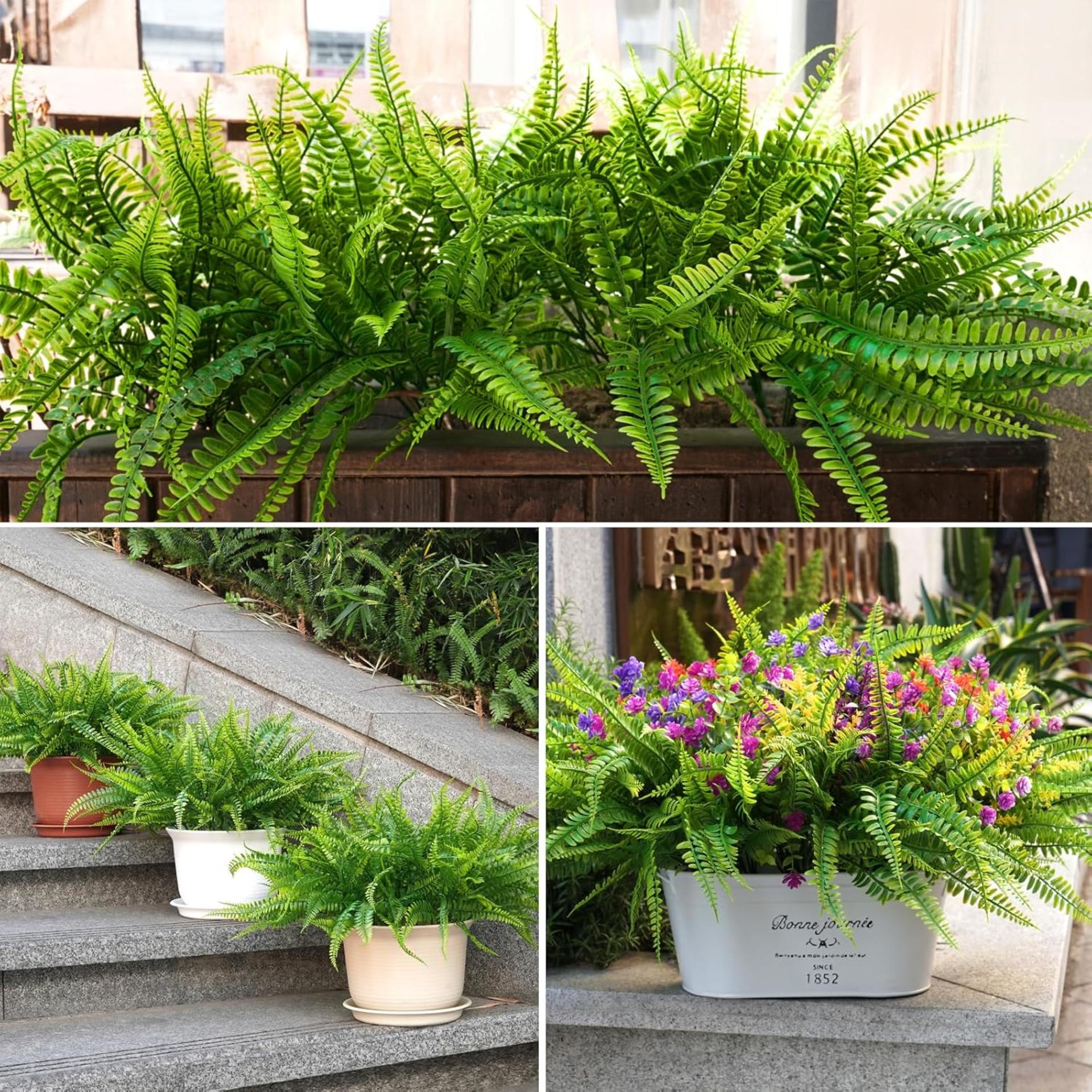 12 Bundles Artificial Boston Ferns UV Resistant Faux Greenery for Outdoor Indoor Decor - 4