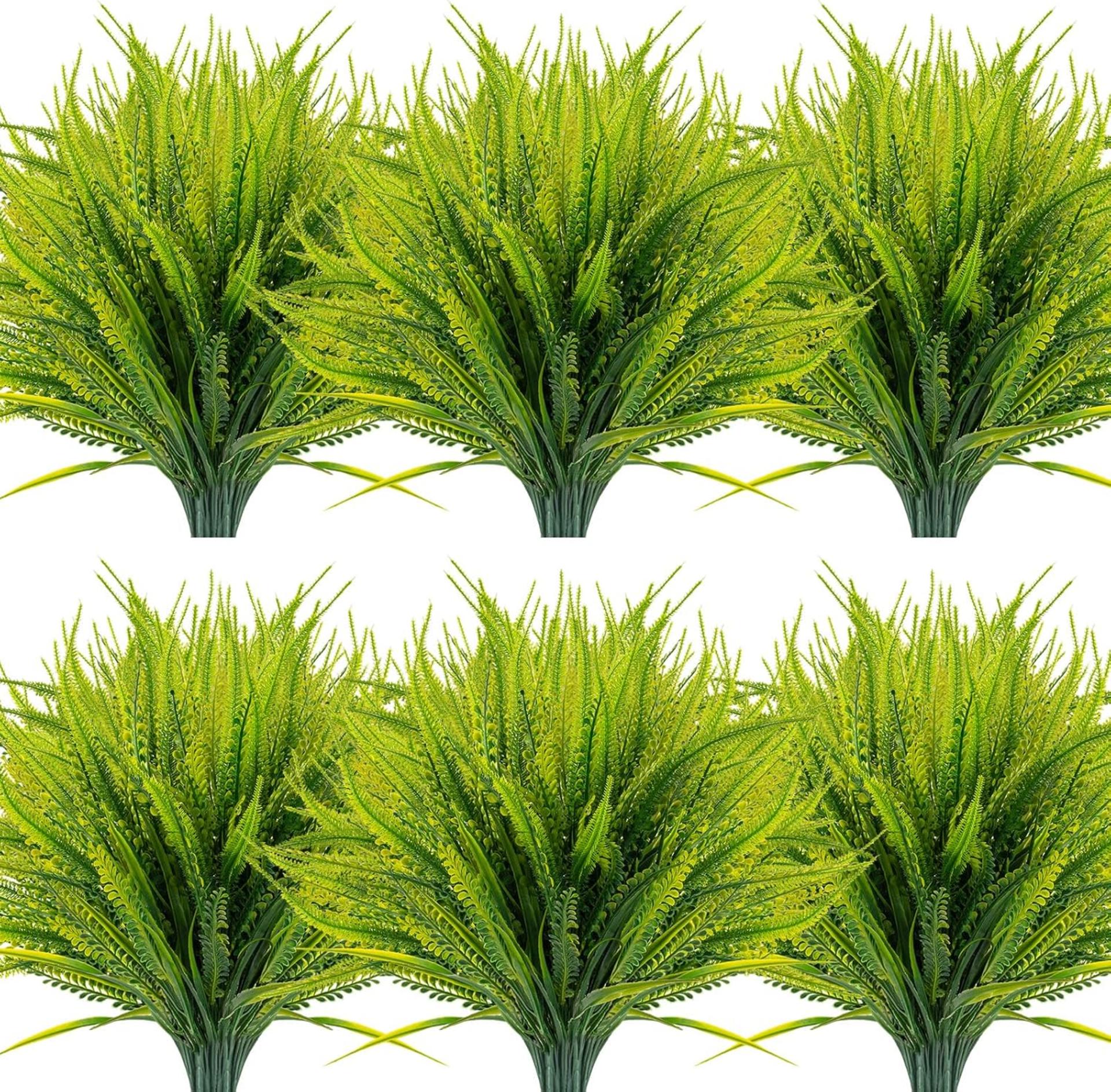 12 Bundles Artificial Boston Ferns with Flowers, UV Resistant Faux Greenery for Outdoor Indoor Decor