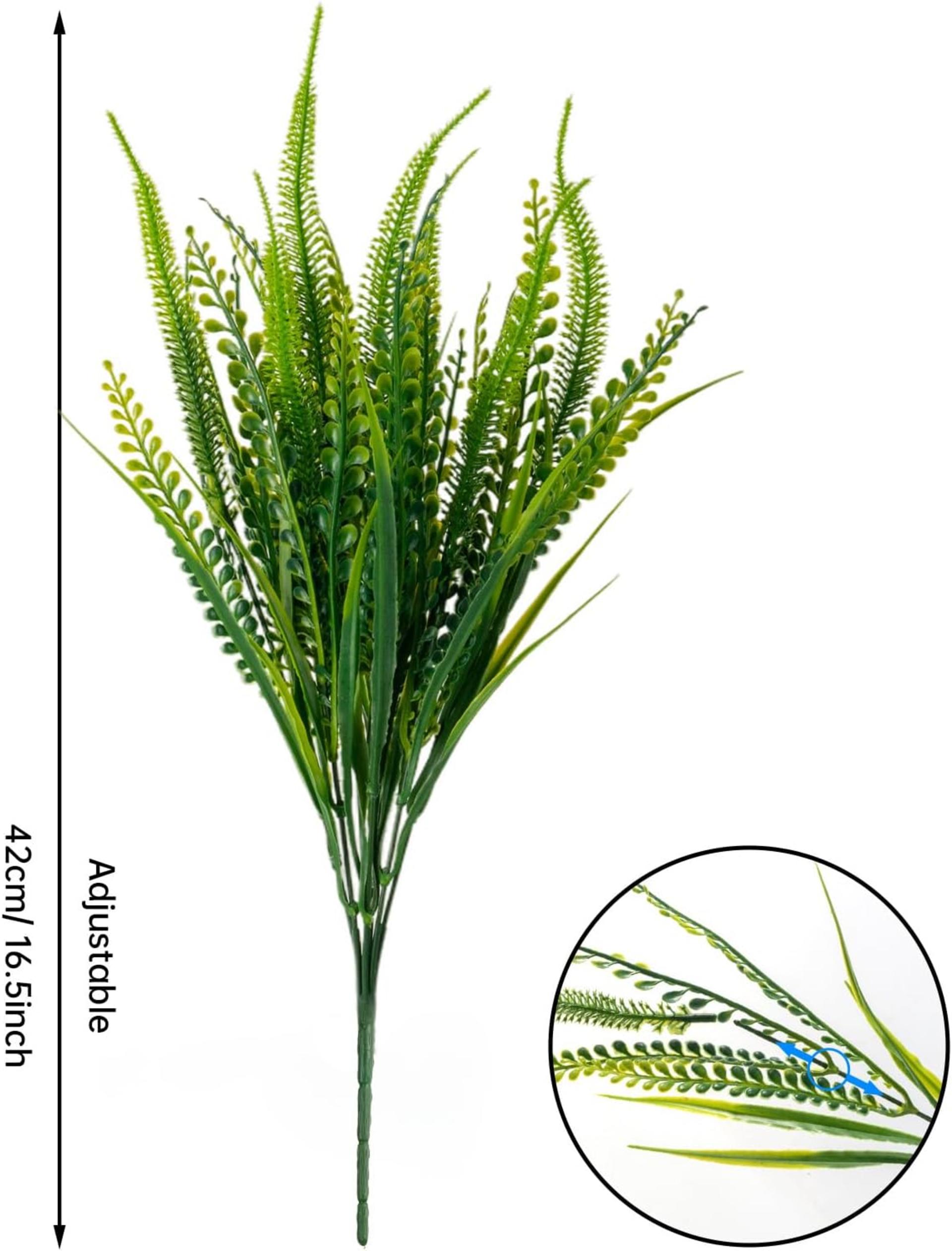 12 Bundles Artificial Boston Ferns with Flowers, UV Resistant Faux Greenery for Outdoor Indoor Decor - 2