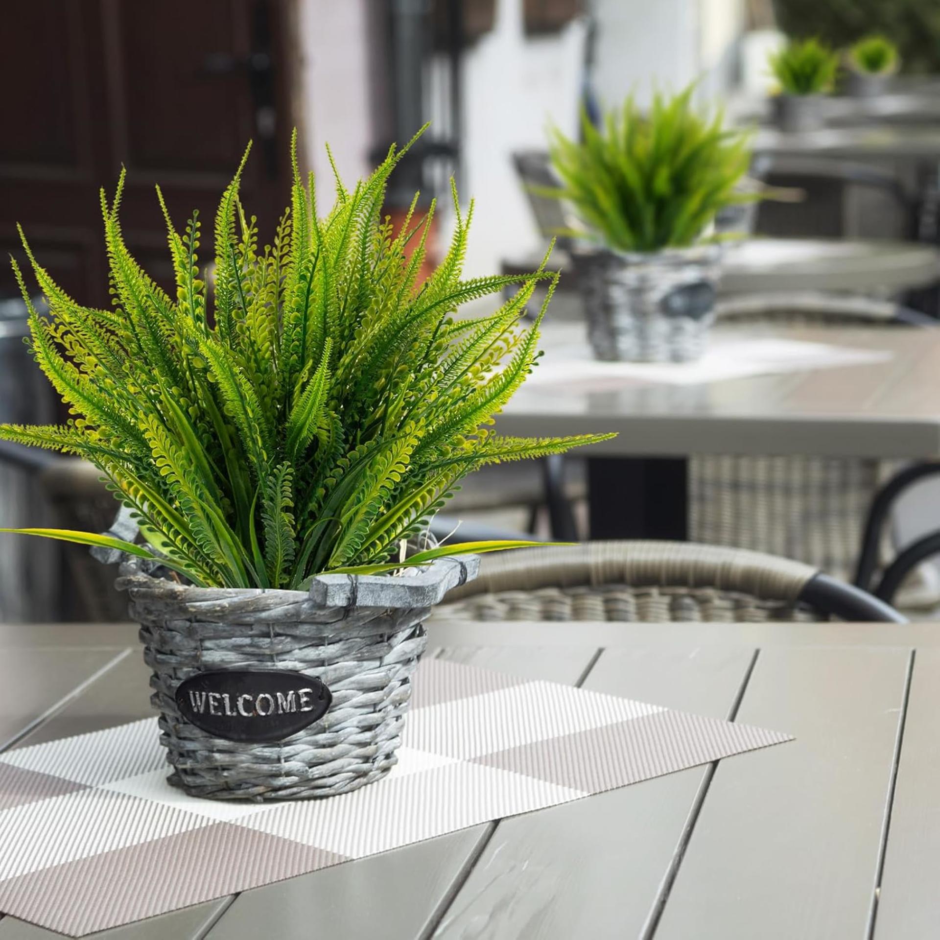 12 Bundles Artificial Boston Ferns with Flowers, UV Resistant Faux Greenery for Outdoor Indoor Decor - 4