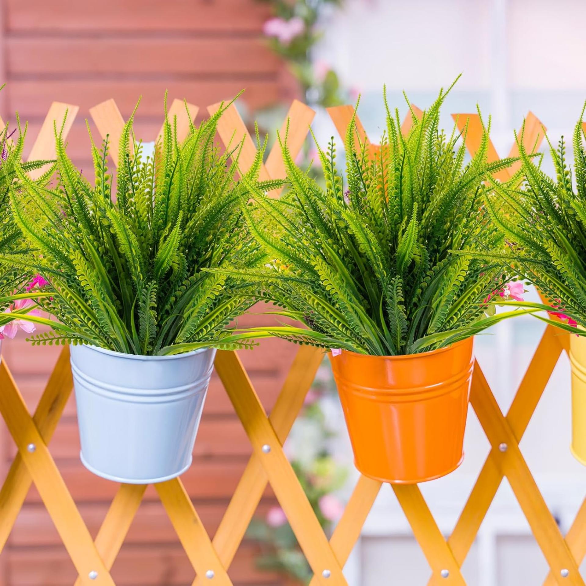 12 Bundles Artificial Boston Ferns with Flowers, UV Resistant Faux Greenery for Outdoor Indoor Decor - 8