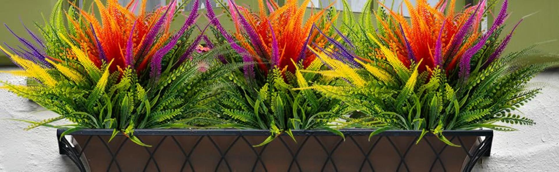 12 Bundles Artificial Boston Ferns with Flowers, UV Resistant Faux Greenery for Outdoor Indoor Decor detail 4