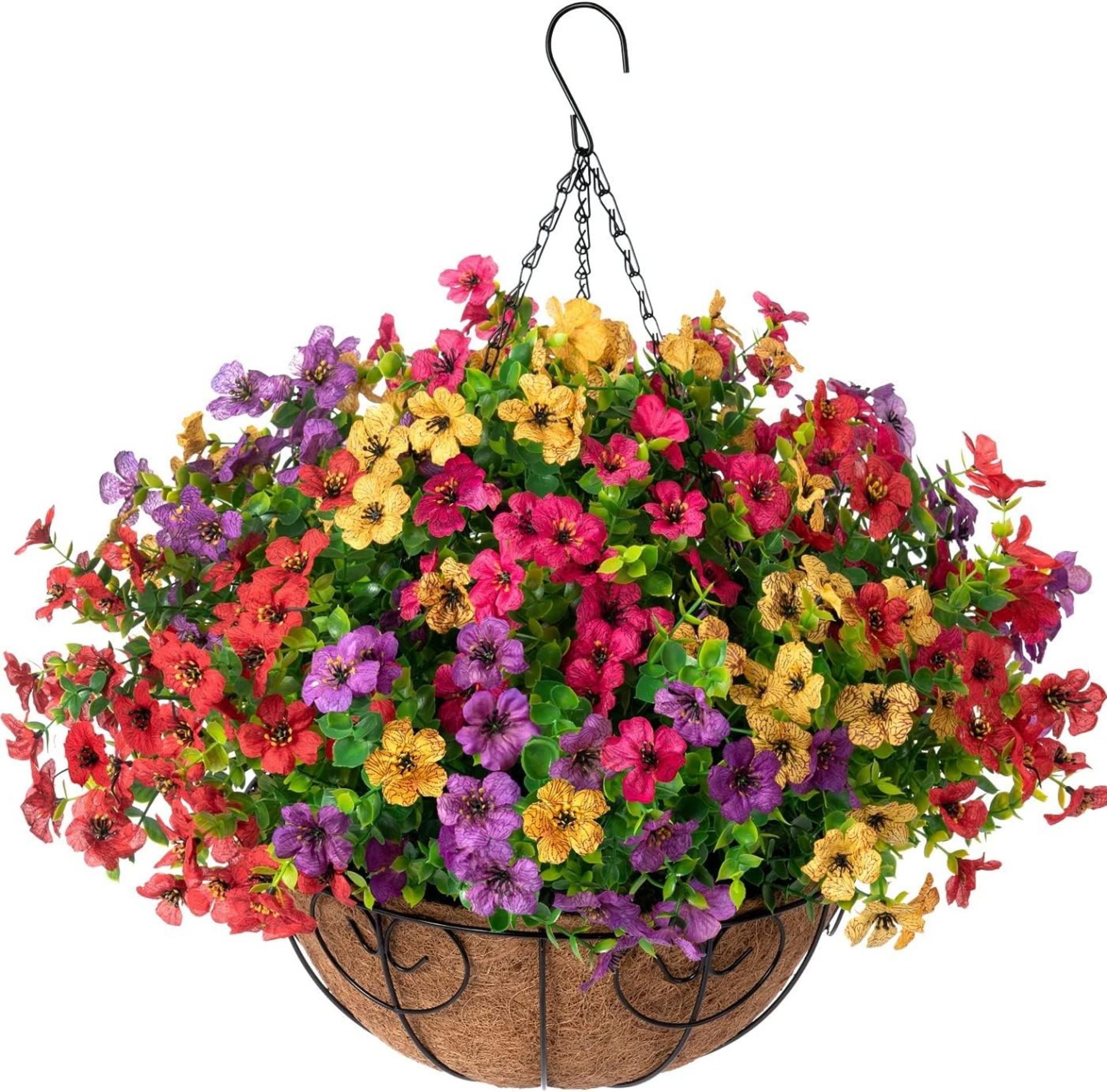 Artificial Hanging Flower Basket with UV Resistant Silk Daisies and Eucalyptus for Outdoor Decor