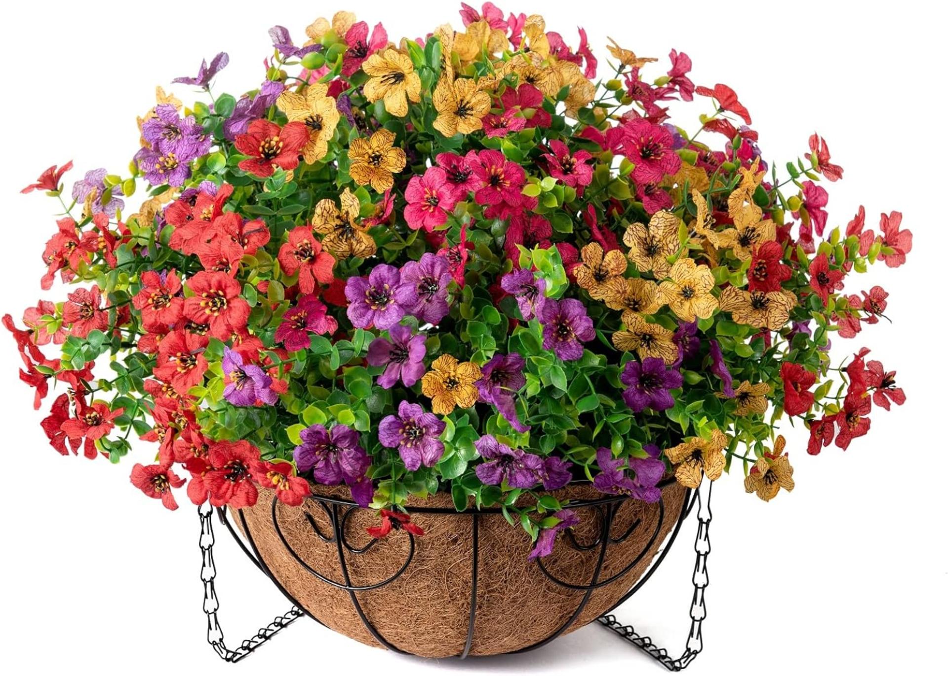 Artificial Hanging Flower Basket with UV Resistant Silk Daisies and Eucalyptus for Outdoor Decor - 8