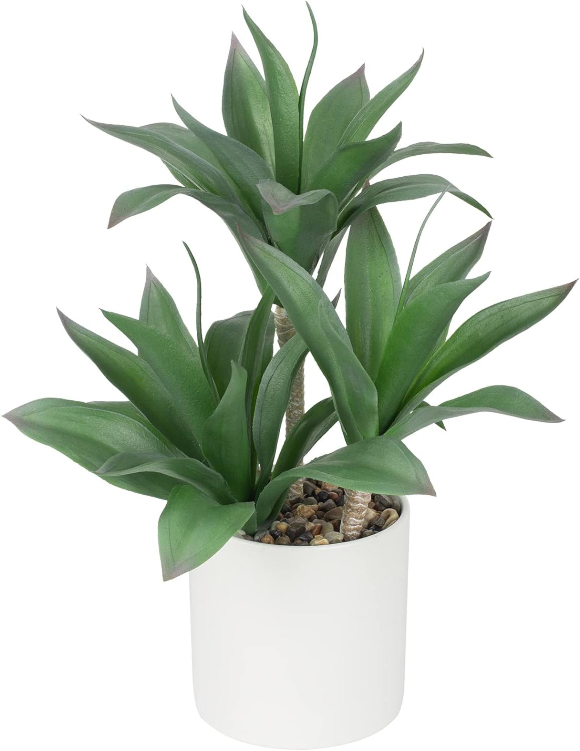 Large Artificial Agave Plant - 15" Faux Three-Head Succulent in Modern White Ceramic Pot - 2