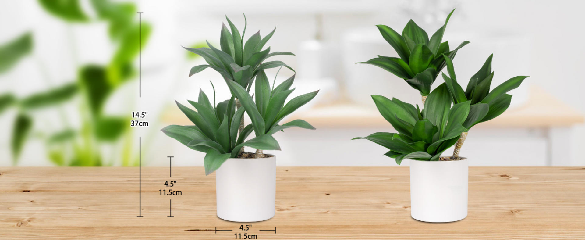 Large Artificial Agave Plant - 15" Faux Three-Head Succulent in Modern White Ceramic Pot detail 5