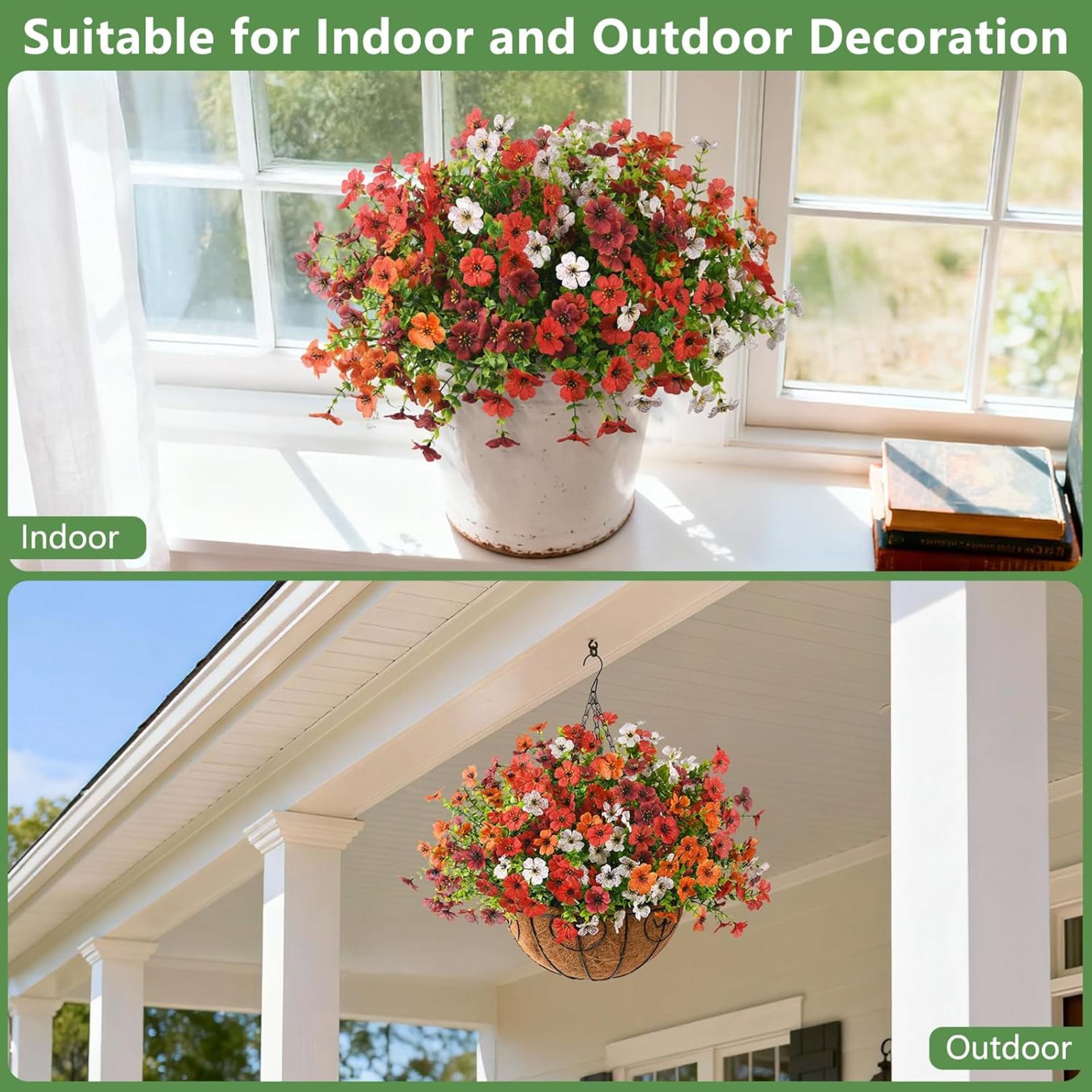 12 Bundles Multicolor Artificial Flowers for Outdoors, UV Resistant Faux Silk Plants for Porch - 6