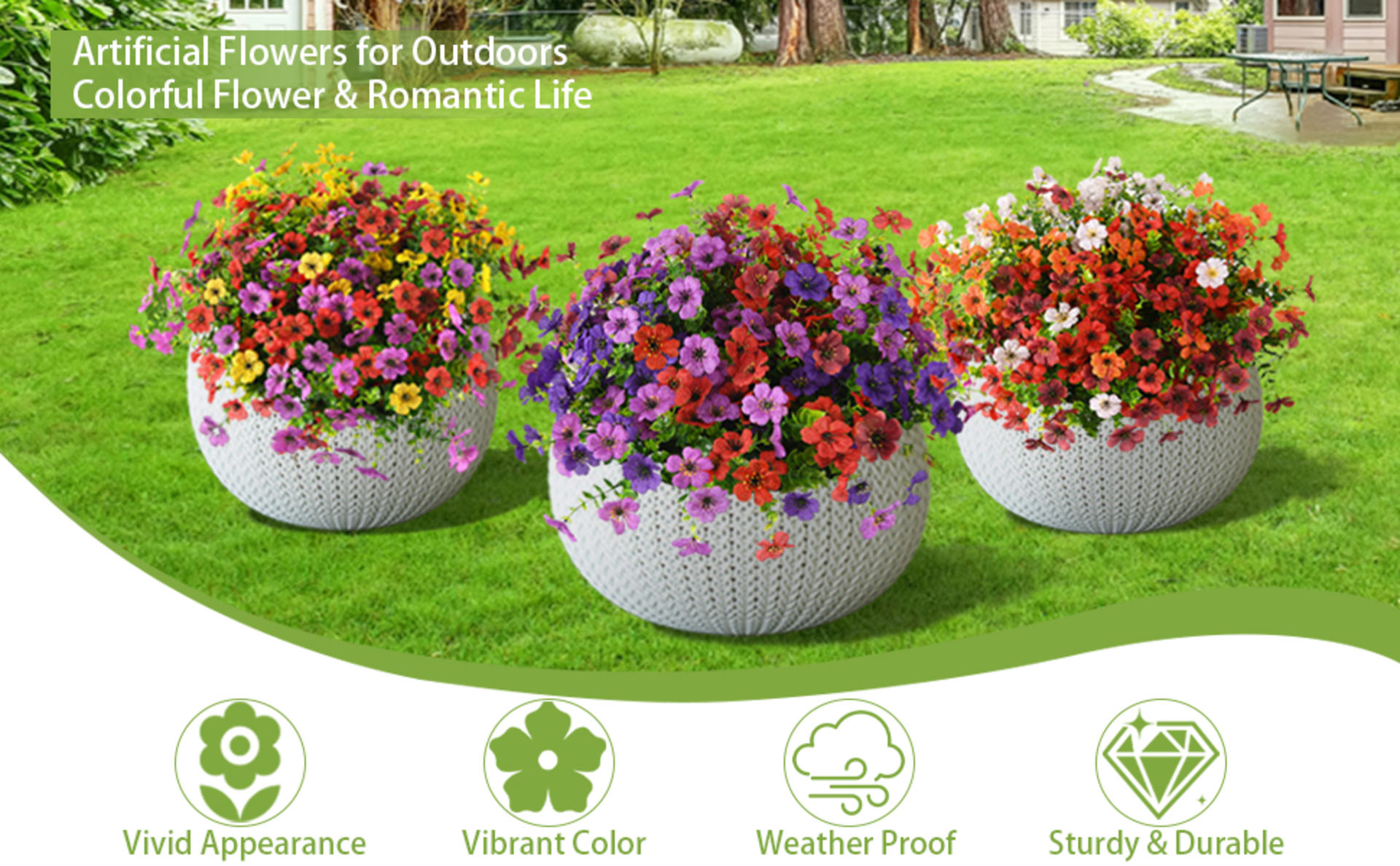 12 Bundles Multicolor Artificial Flowers for Outdoors, UV Resistant Faux Silk Plants for Porch detail 2