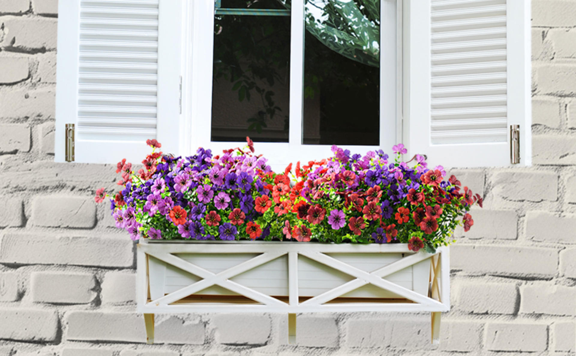 12 Bundles Multicolor Artificial Flowers for Outdoors, UV Resistant Faux Silk Plants for Porch detail 3