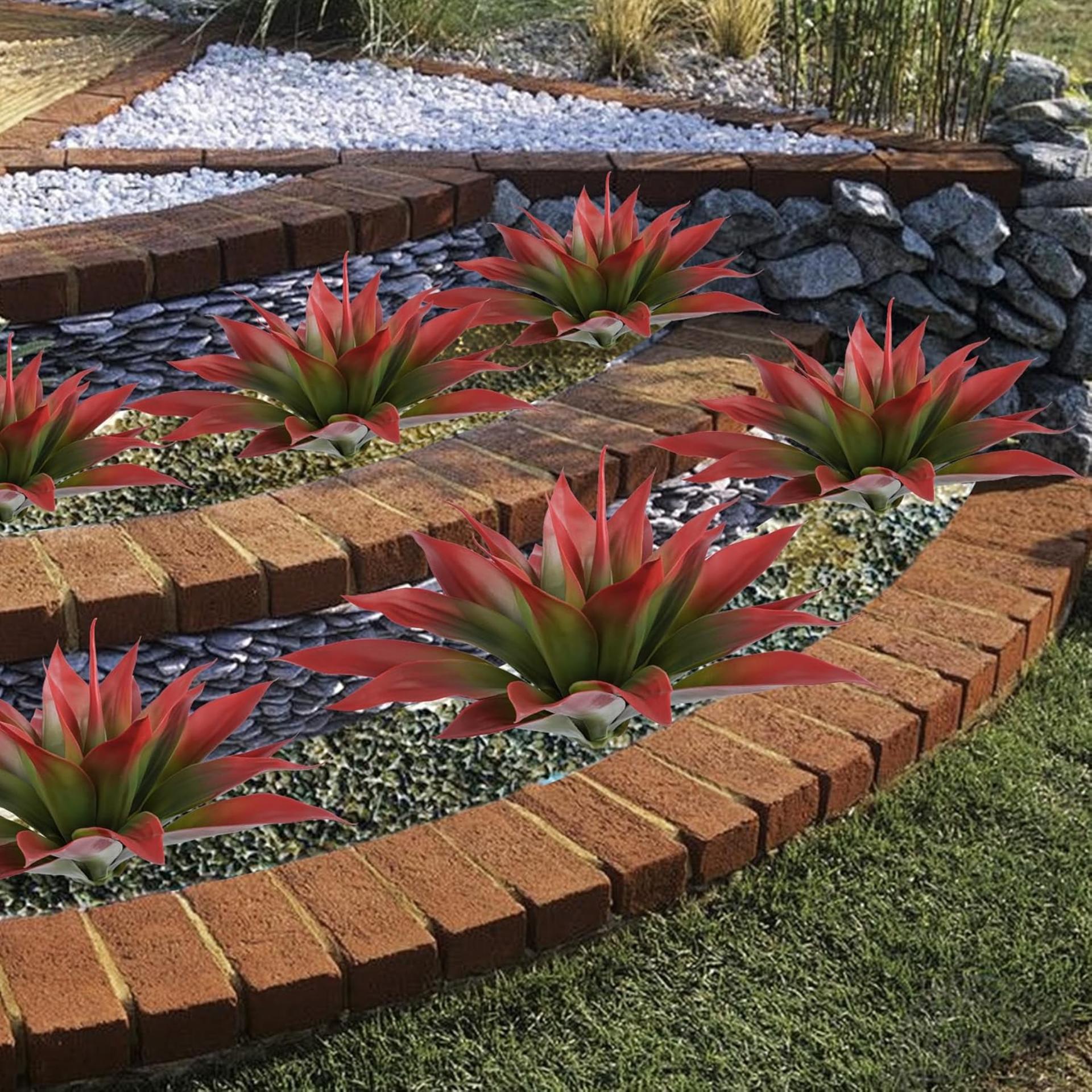 Artificial Agave Plants,Large UV Resistant Fake Agave Planters for Indoor and Outdoor Decorating Tropical Plant Succulents Greenery Indoor Decor (2Pack,22" Red) - 7