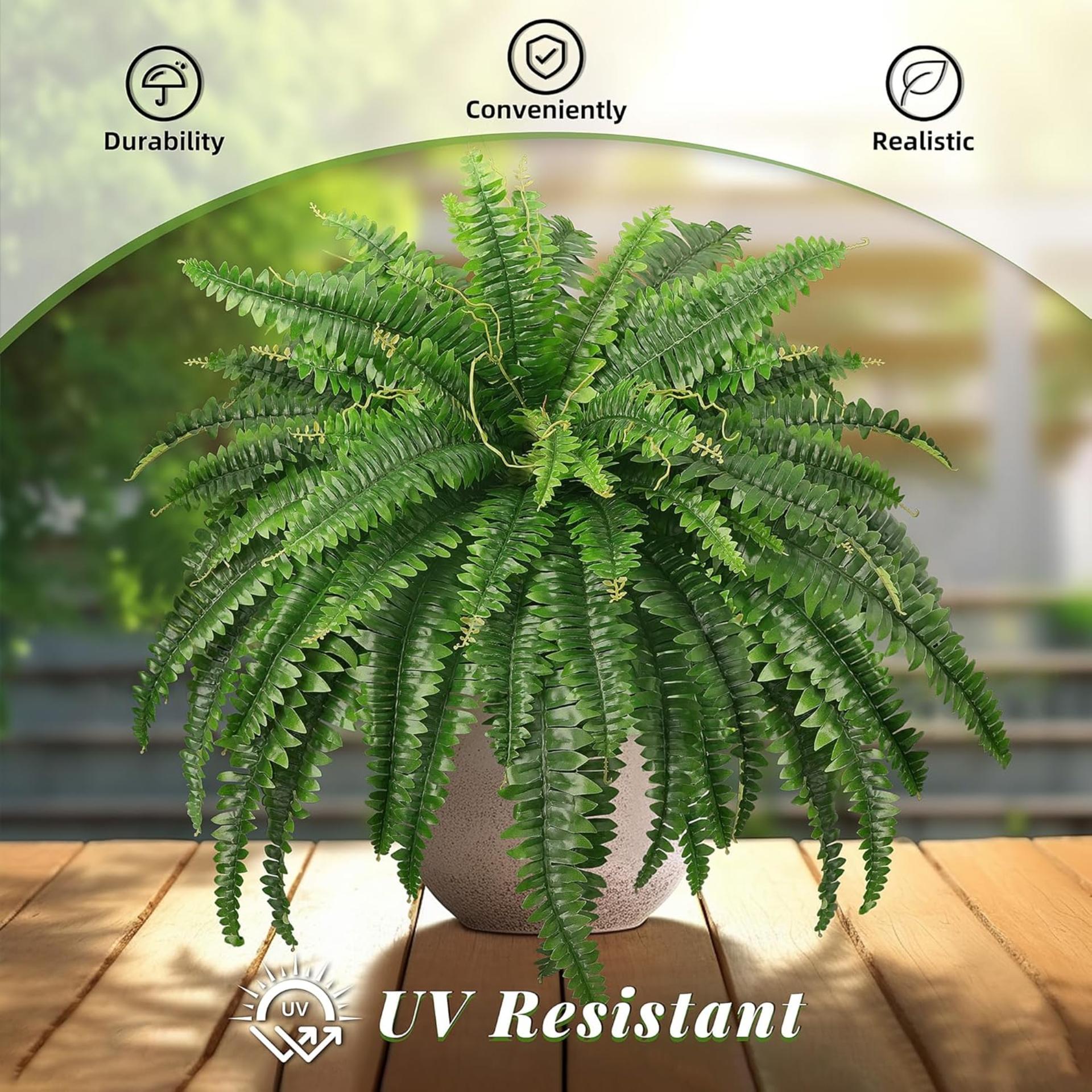 45" Fake Ferns, Realistic Large Artificial Bush Plants, 2 Artificial Boston Ferns with 59 Fronds for Outdoors Planter Indoor Home Garden Porch Decor - 5