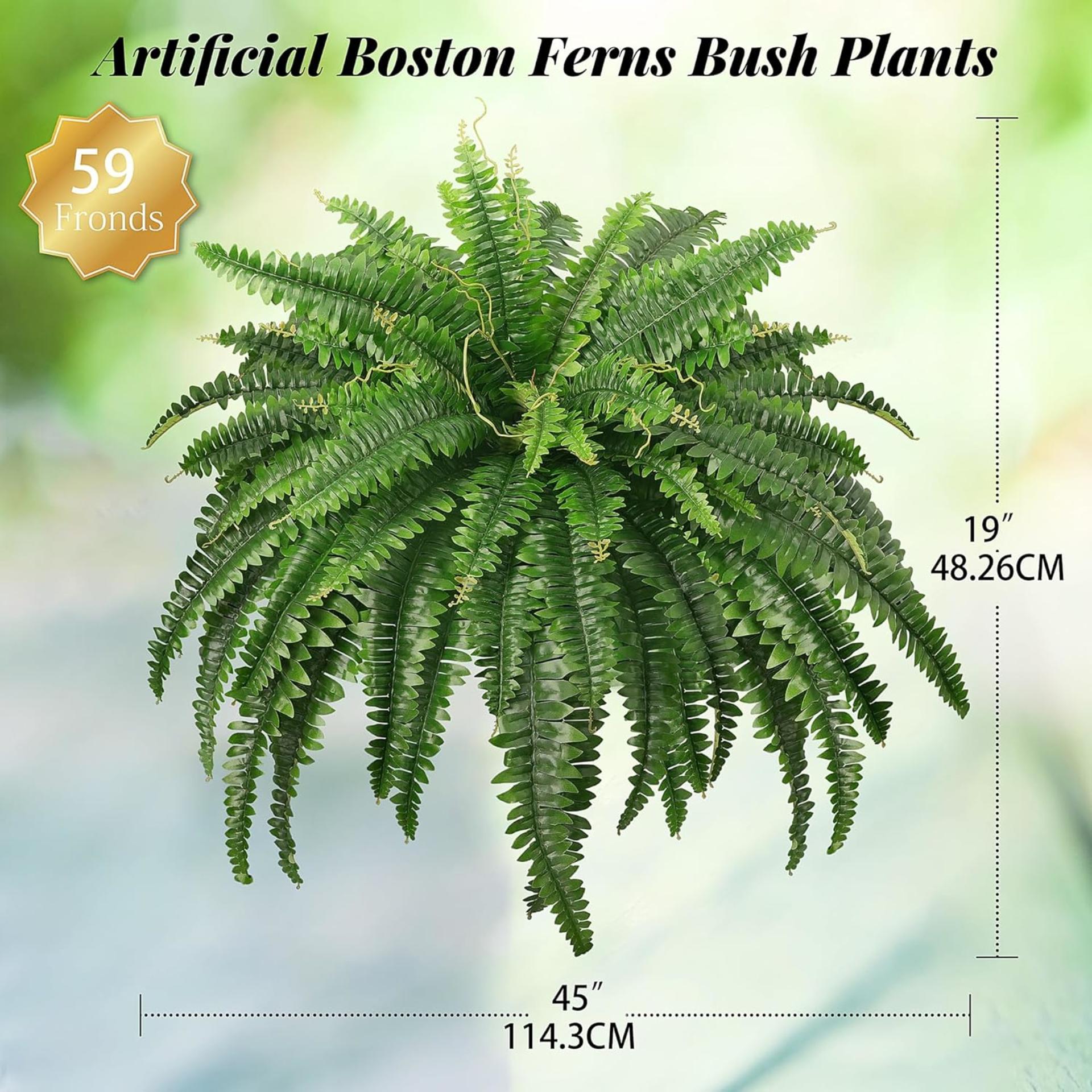 45" Fake Ferns, Realistic Large Artificial Bush Plants, 2 Artificial Boston Ferns with 59 Fronds for Outdoors Planter Indoor Home Garden Porch Decor - 4