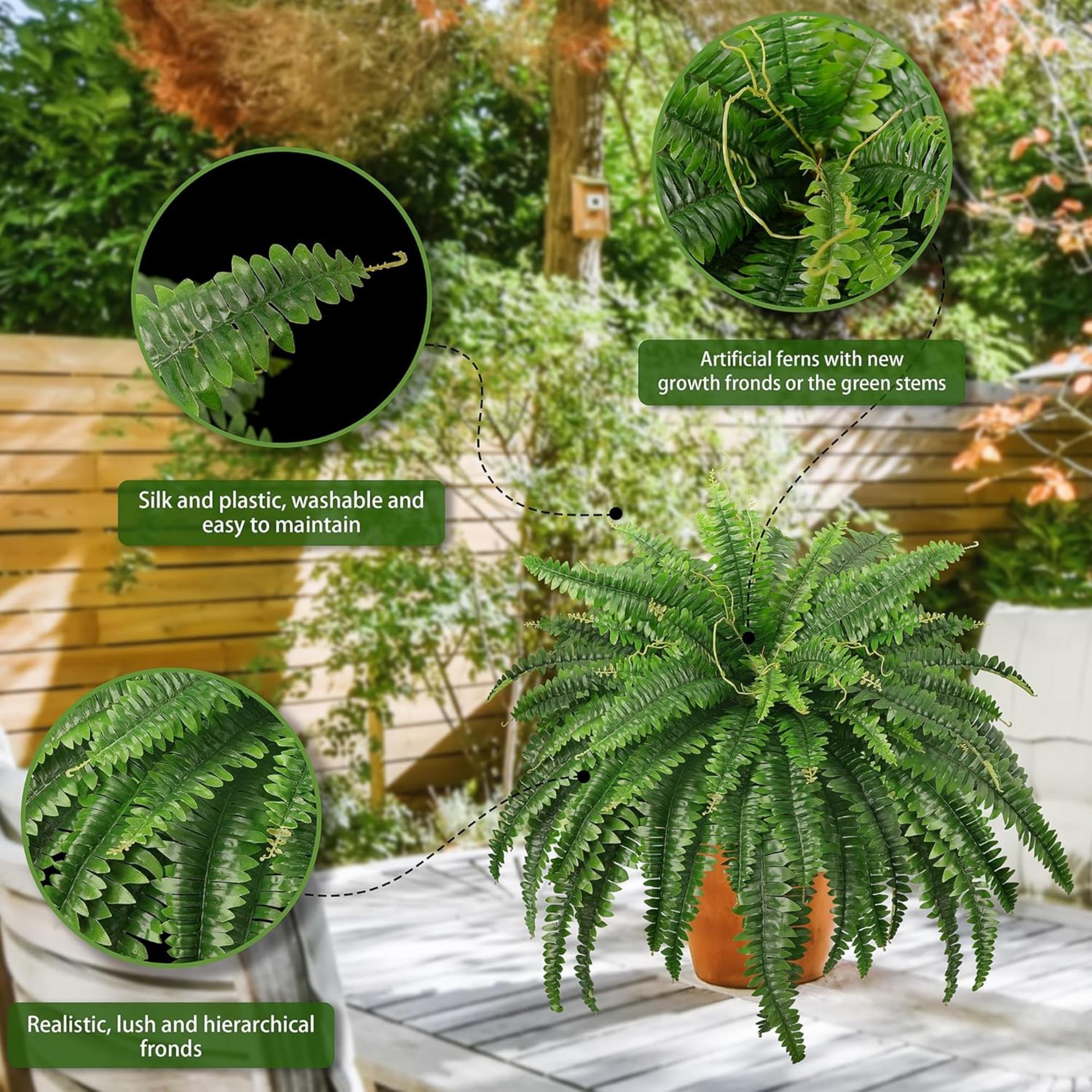 45" Fake Ferns, Realistic Large Artificial Bush Plants, 2 Artificial Boston Ferns with 59 Fronds for Outdoors Planter Indoor Home Garden Porch Decor - 6