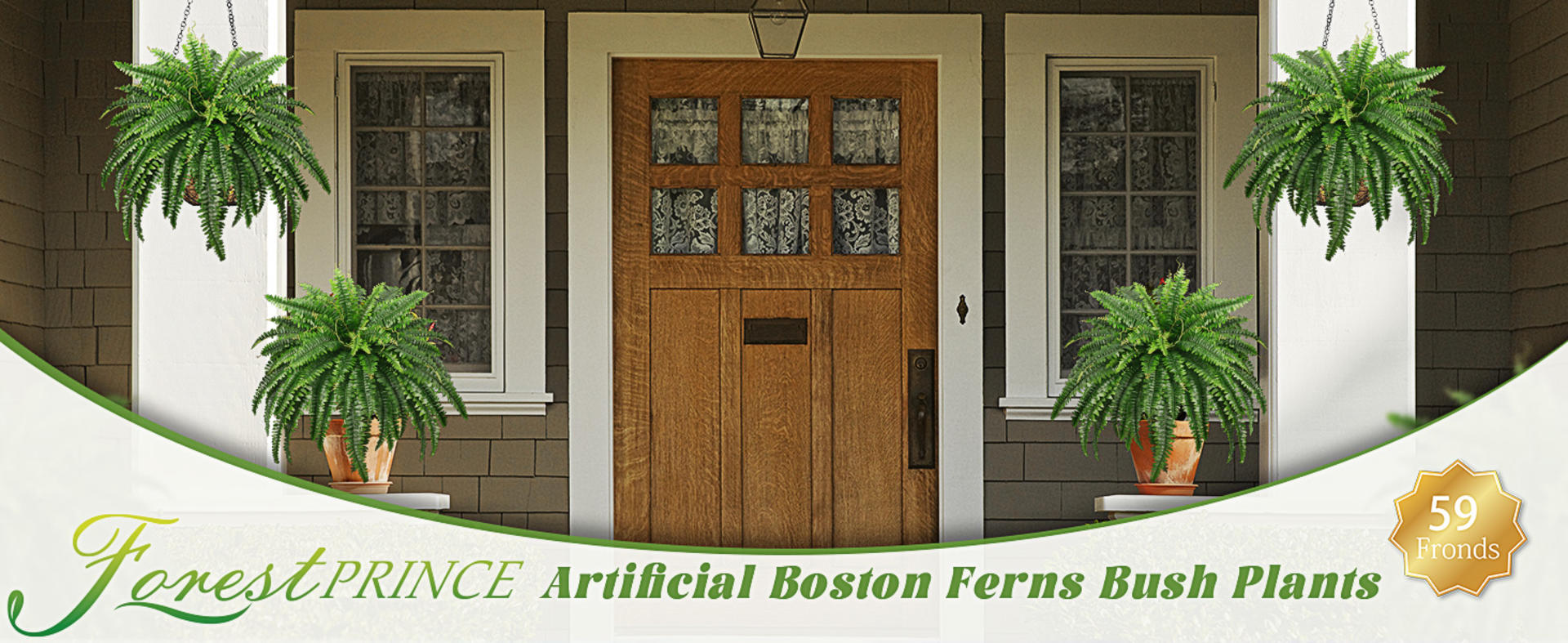 45" Fake Ferns, Realistic Large Artificial Bush Plants, 2 Artificial Boston Ferns with 59 Fronds for Outdoors Planter Indoor Home Garden Porch Decor detail 1