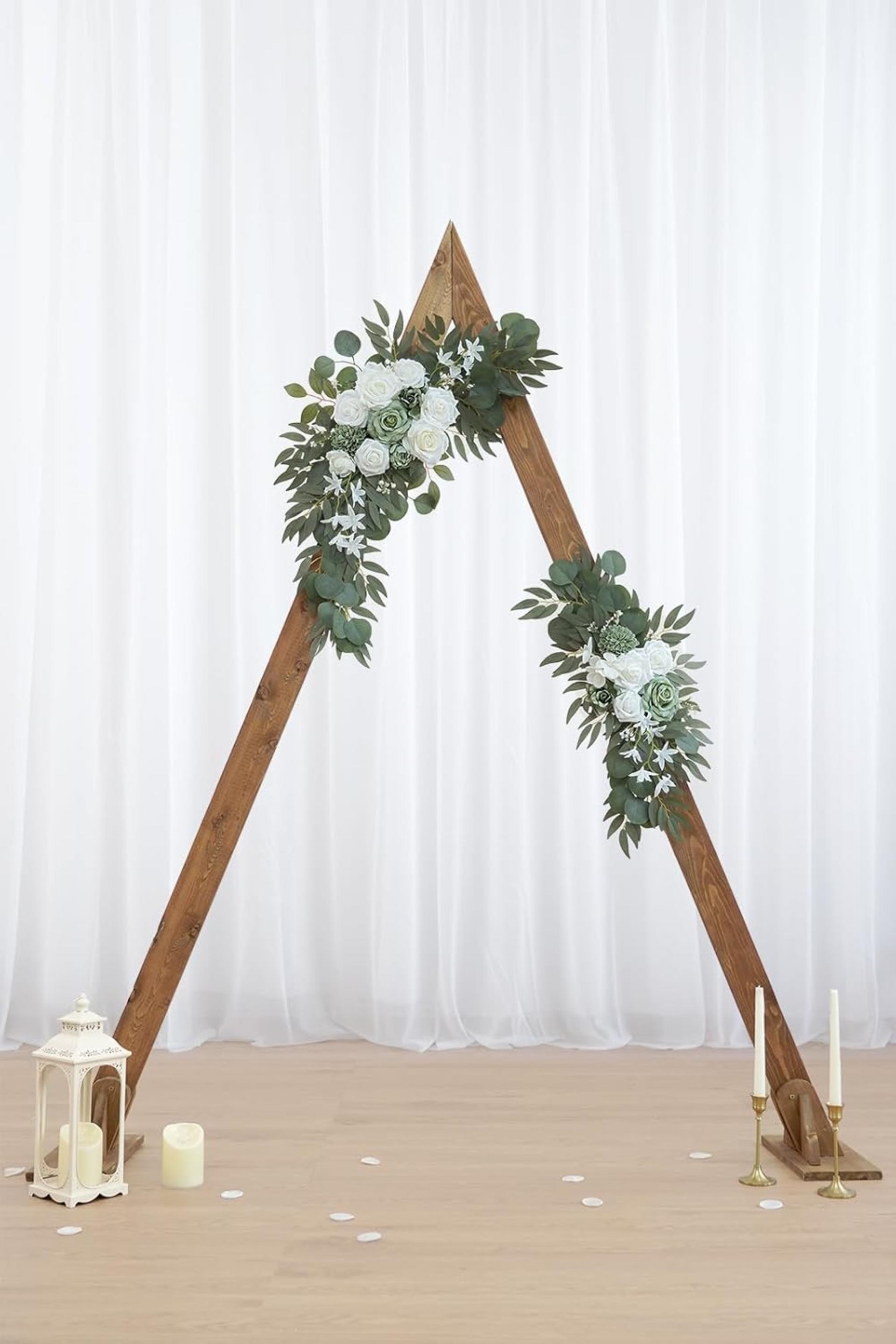 2-Pack Sage Green & White Wedding Flower Swag Set, Large: 35.43"L x 14.56"W, Small: 24.80"L x 12.99"W, Artificial Flowers for Wedding Arch, Ceremony, Table Centerpieces, Wall Hanging - 6