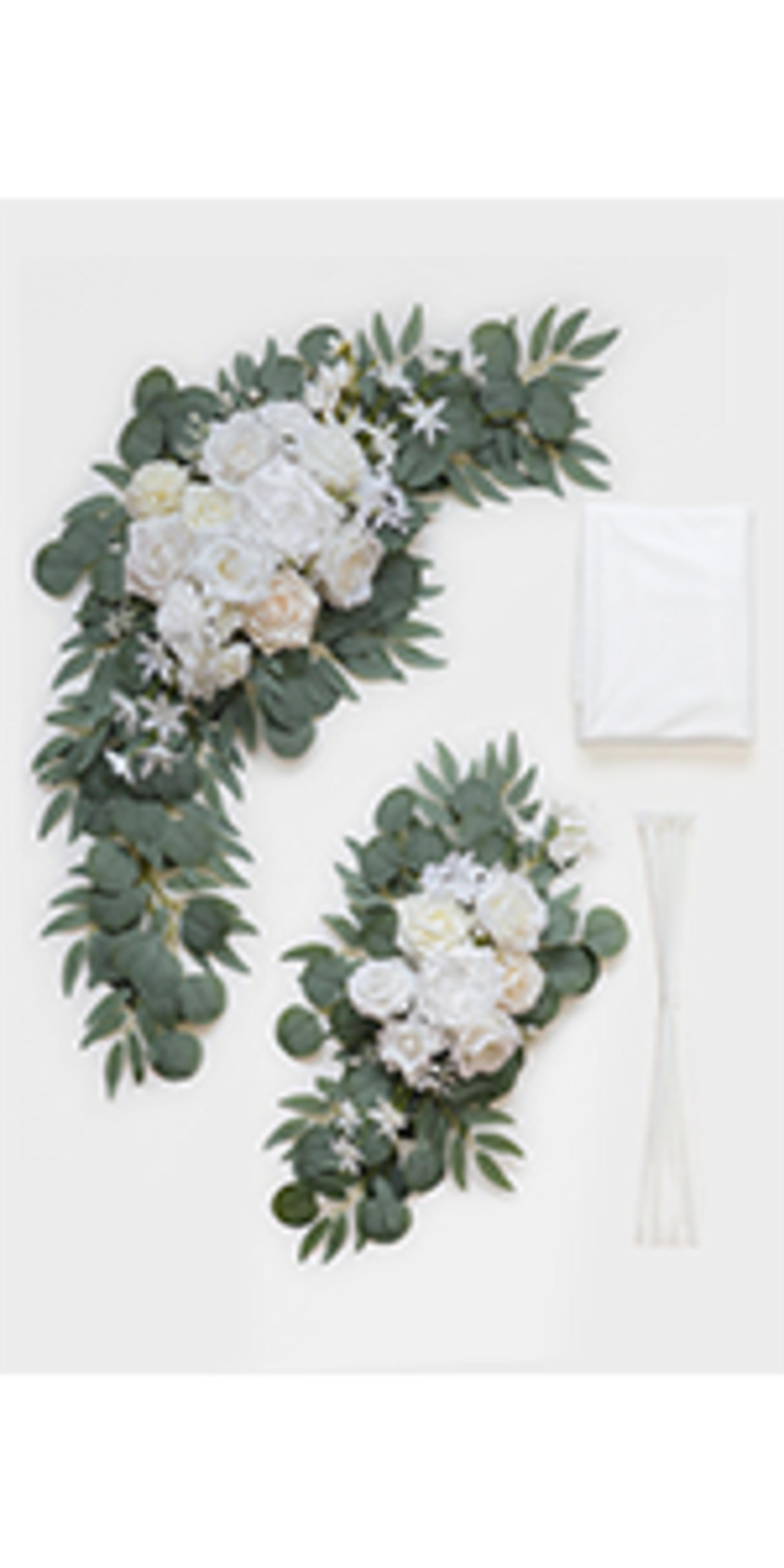 2-Pack Sage Green & White Wedding Flower Swag Set, Large: 35.43"L x 14.56"W, Small: 24.80"L x 12.99"W, Artificial Flowers for Wedding Arch, Ceremony, Table Centerpieces, Wall Hanging detail 9