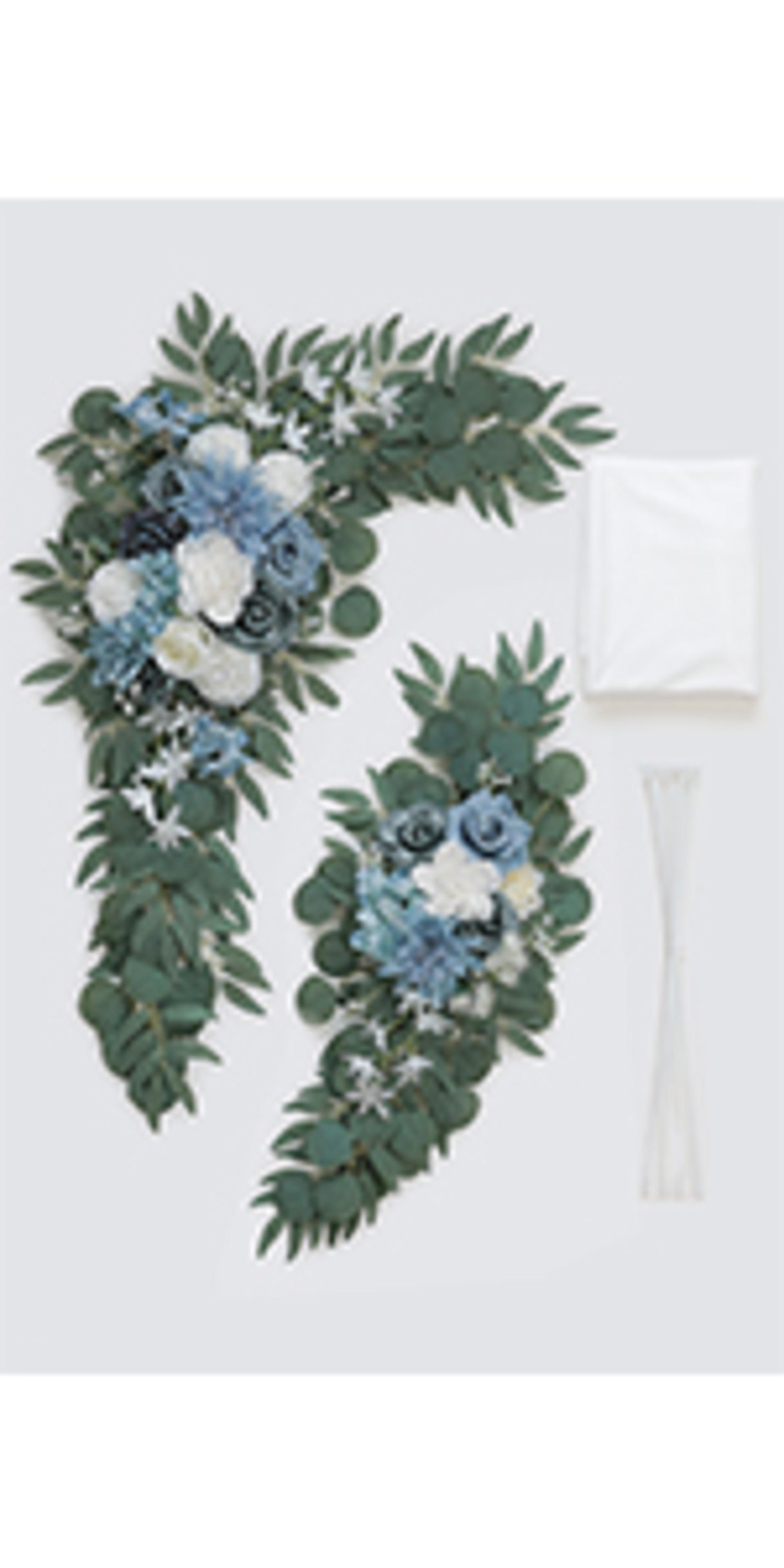 2-Pack Sage Green & White Wedding Flower Swag Set, Large: 35.43"L x 14.56"W, Small: 24.80"L x 12.99"W, Artificial Flowers for Wedding Arch, Ceremony, Table Centerpieces, Wall Hanging detail 10