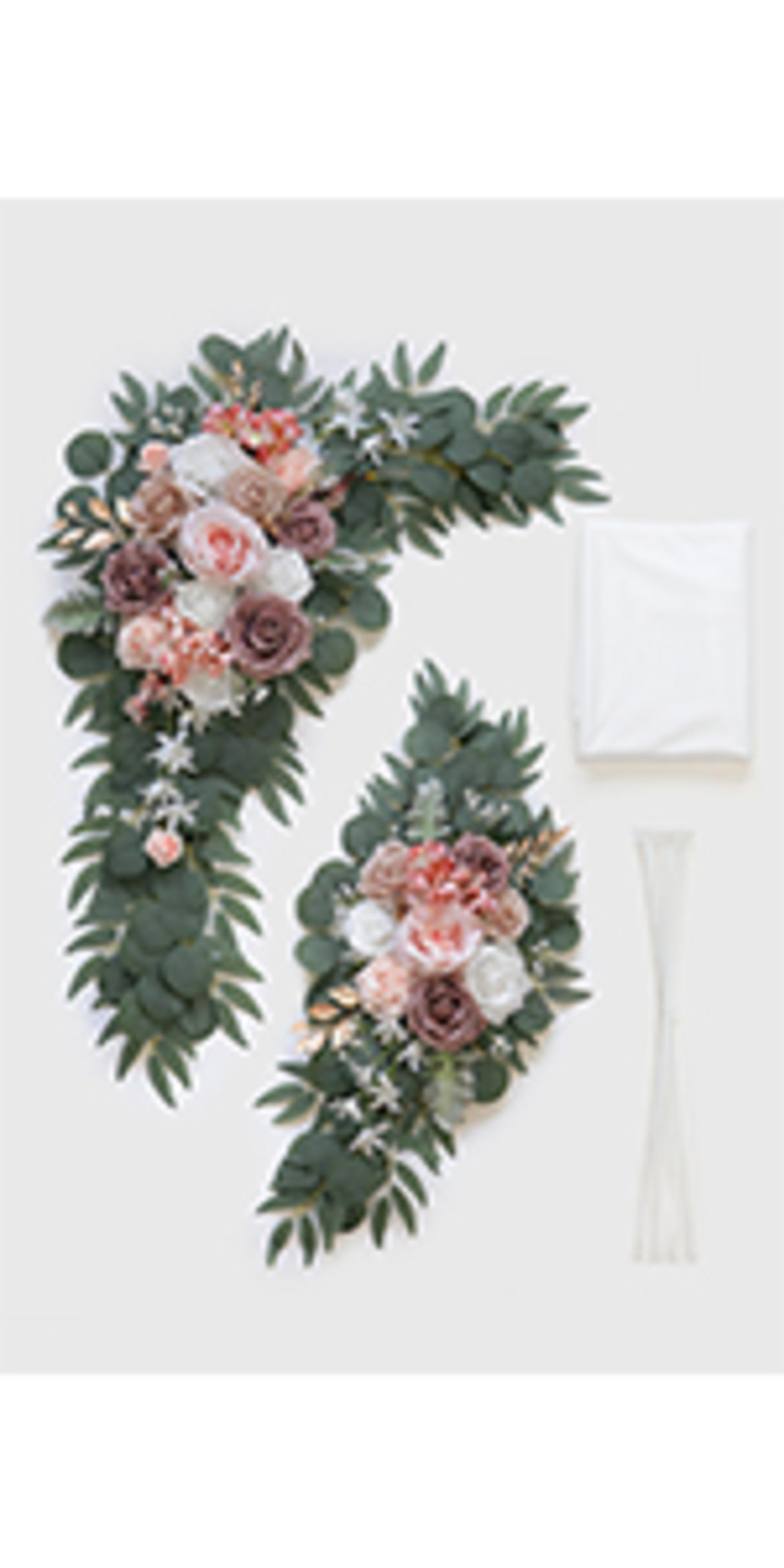 2-Pack Sage Green & White Wedding Flower Swag Set, Large: 35.43"L x 14.56"W, Small: 24.80"L x 12.99"W, Artificial Flowers for Wedding Arch, Ceremony, Table Centerpieces, Wall Hanging detail 11