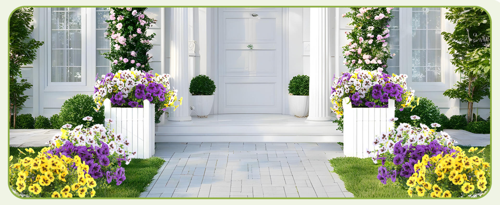 36 Pcs Artificial Fake Pansy Flowers for Outdoor, Faux Silk Pansies Spring Flowers for Outside for Planter Front Door Porch Yard Patio Window Box Home Decor (36, Purple, Yellow, White) detail 5