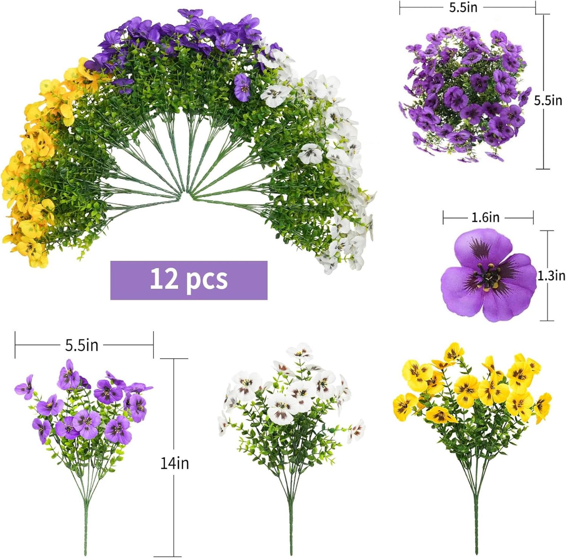 12 Bundles UV Resistant Artificial Pansy Flowers for Outdoor Planters and Garden Decor - 2