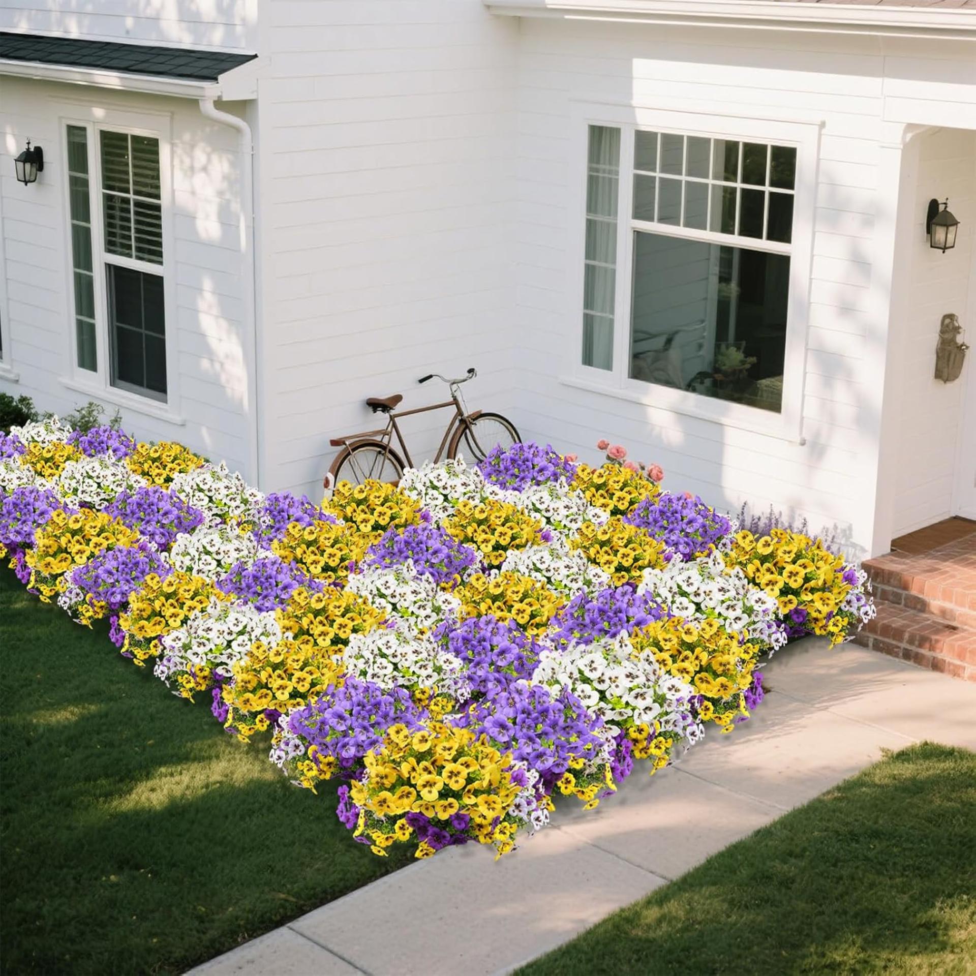 12 Bundles UV Resistant Artificial Pansy Flowers for Outdoor Planters and Garden Decor - 8