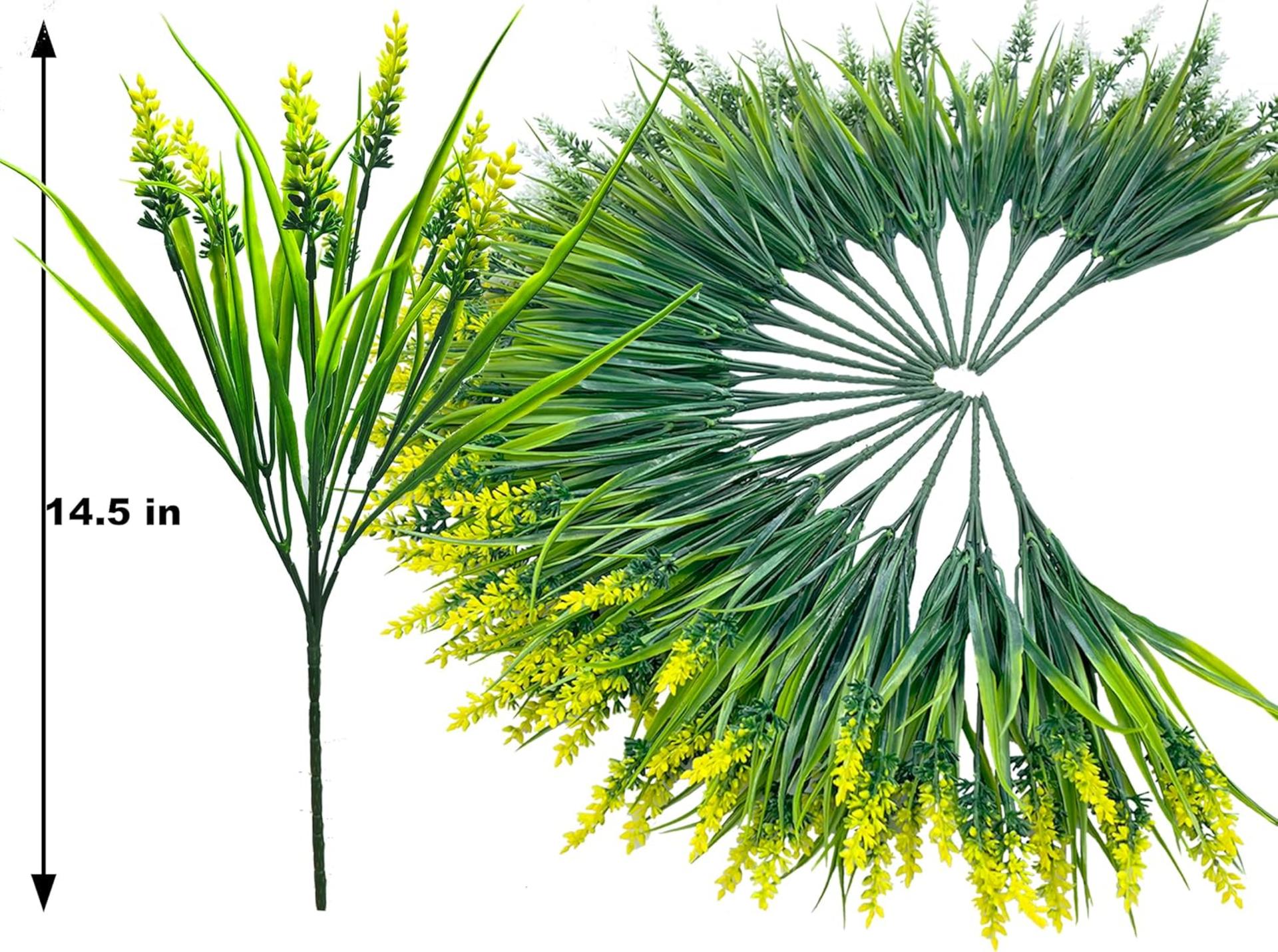 Artificial Plants Outdoor, 20 Pcs Fake Flowers UV Resistant Outdoor Fake Plants, Lavender Artificial Flowers Plastic Fake Faux Flowers Shrubs for Home Porch Garden Yard Window Box (Yellow White) - 3