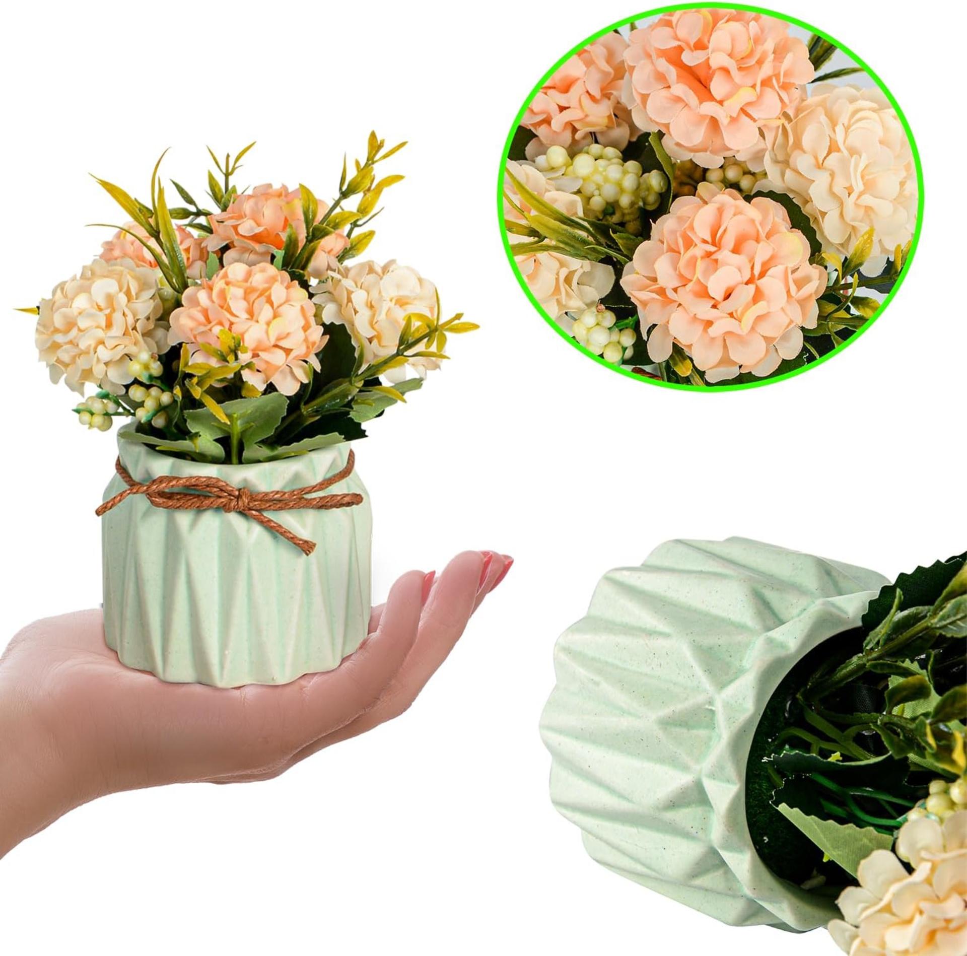 Set of 4 Mini Artificial Hydrangea Flowers in Ceramic Pots for Home and Office Decor - 3