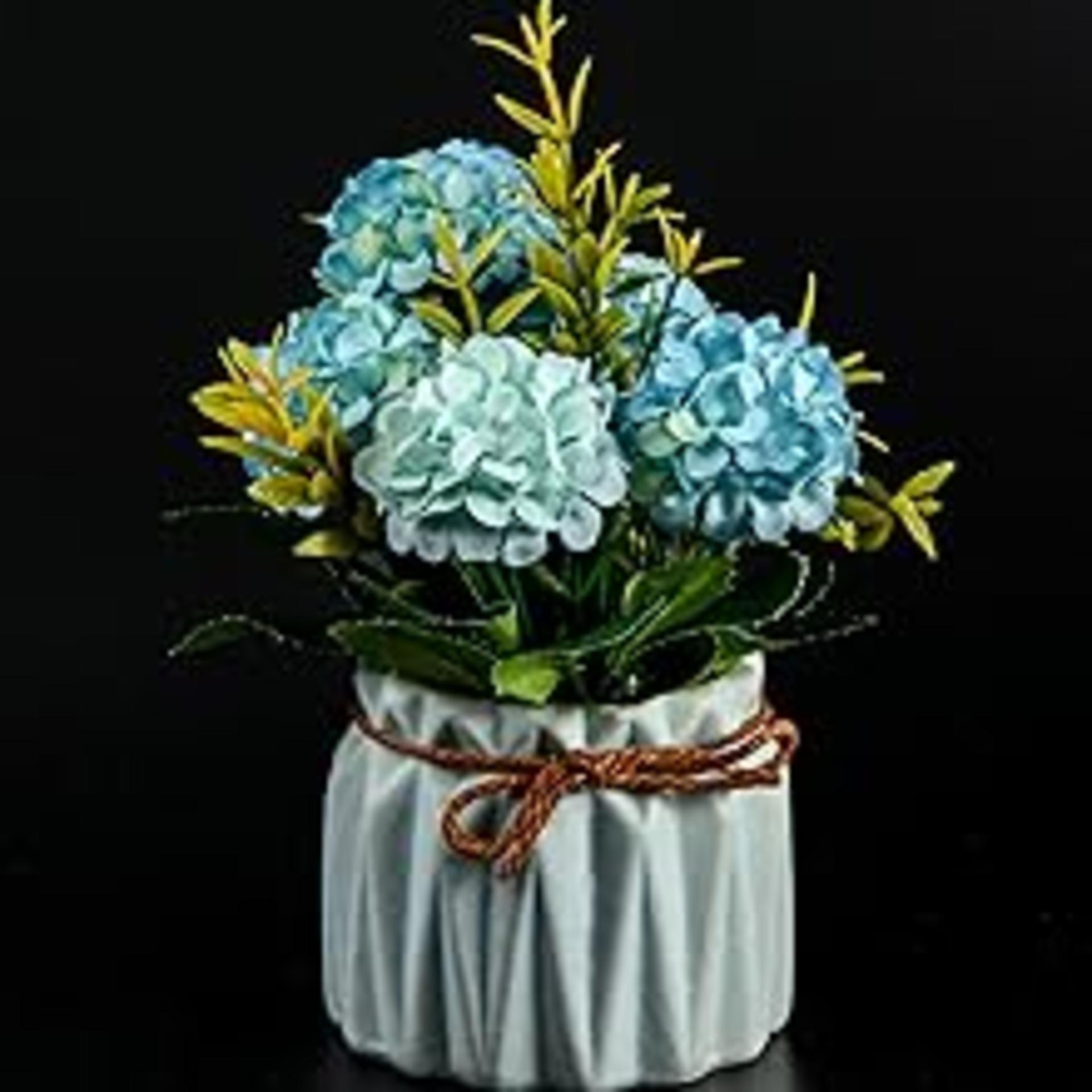 Set of 4 Mini Artificial Hydrangea Flowers in Ceramic Pots for Home and Office Decor detail 7