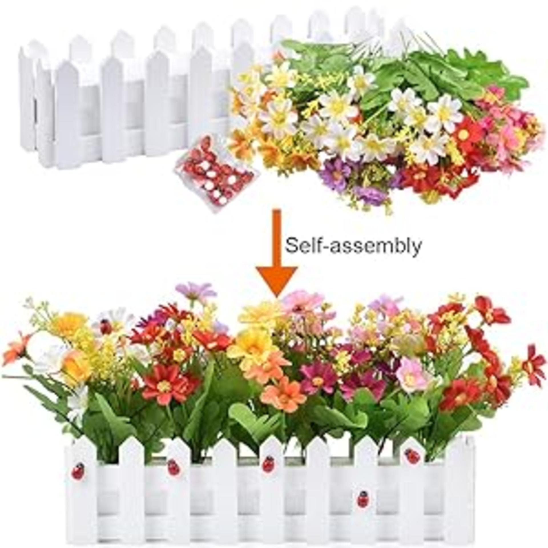 Artificial Daisy Flower Plants in White Picket Fence Pot for Home and Office Decor, 2 Sets detail 3