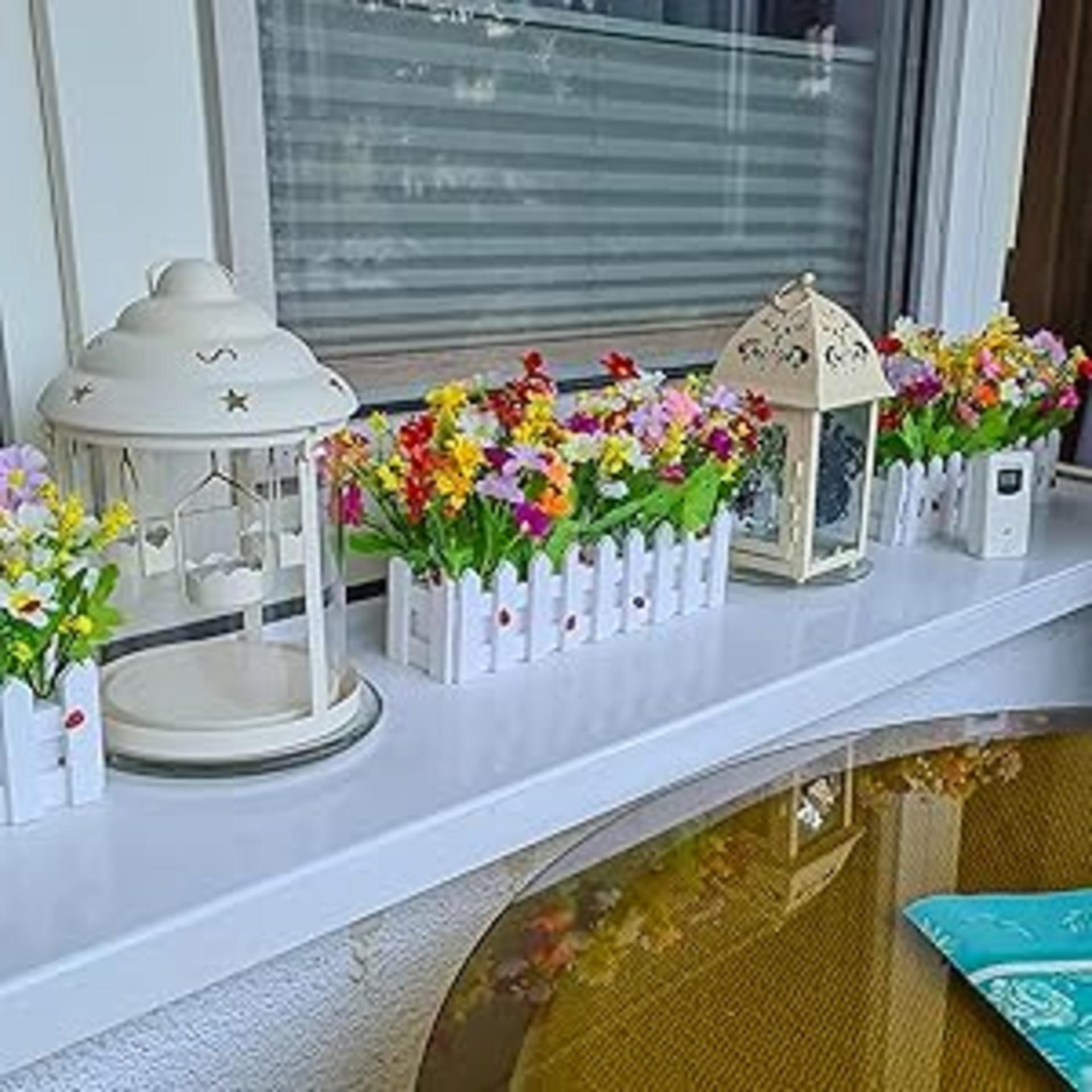 Artificial Daisy Flower Plants in White Picket Fence Pot for Home and Office Decor, 2 Sets detail 11