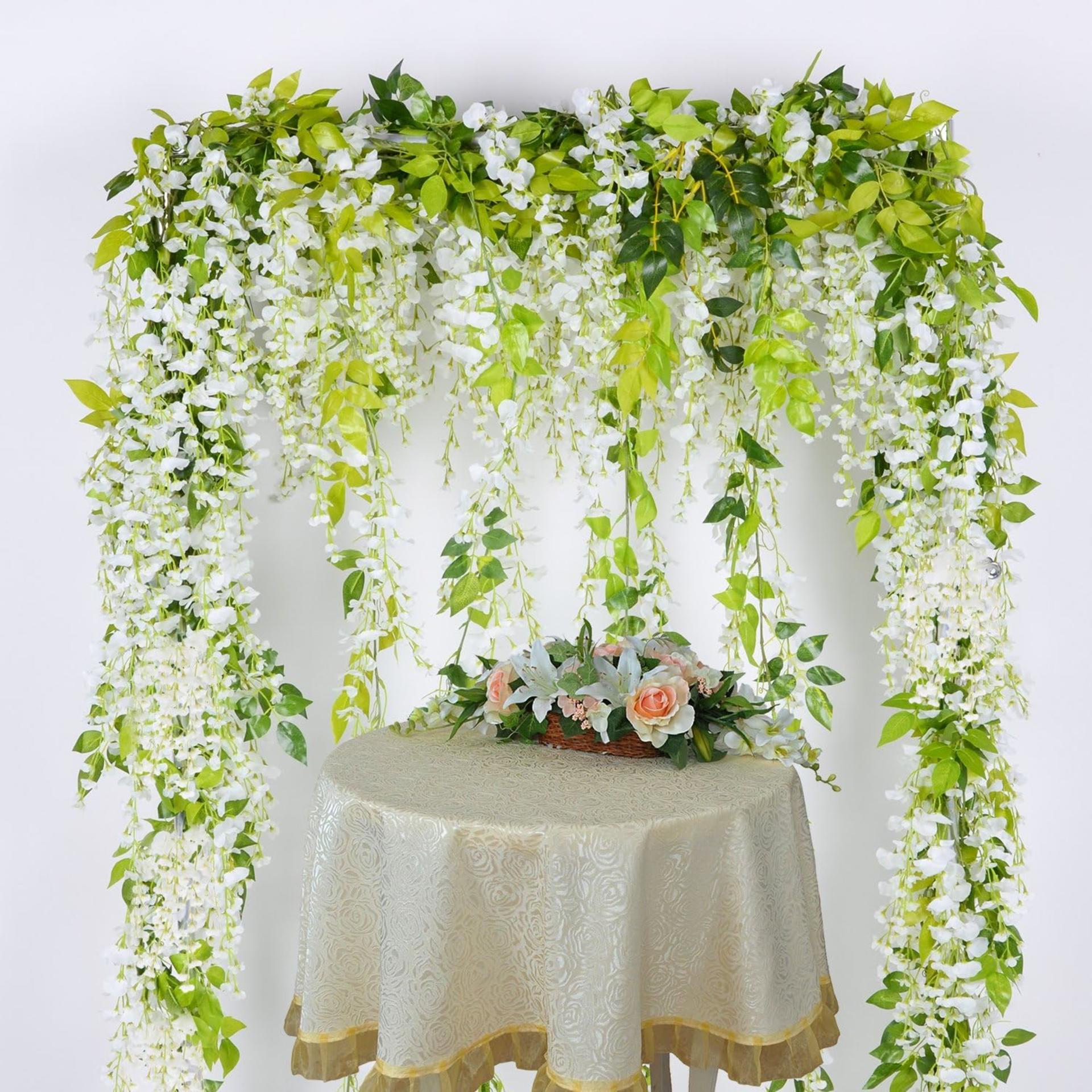 4Pcs 28.8ft White Artificial Wisteria Vine Garland Silk Hanging Flowers for Wedding Arch Decor - 3
