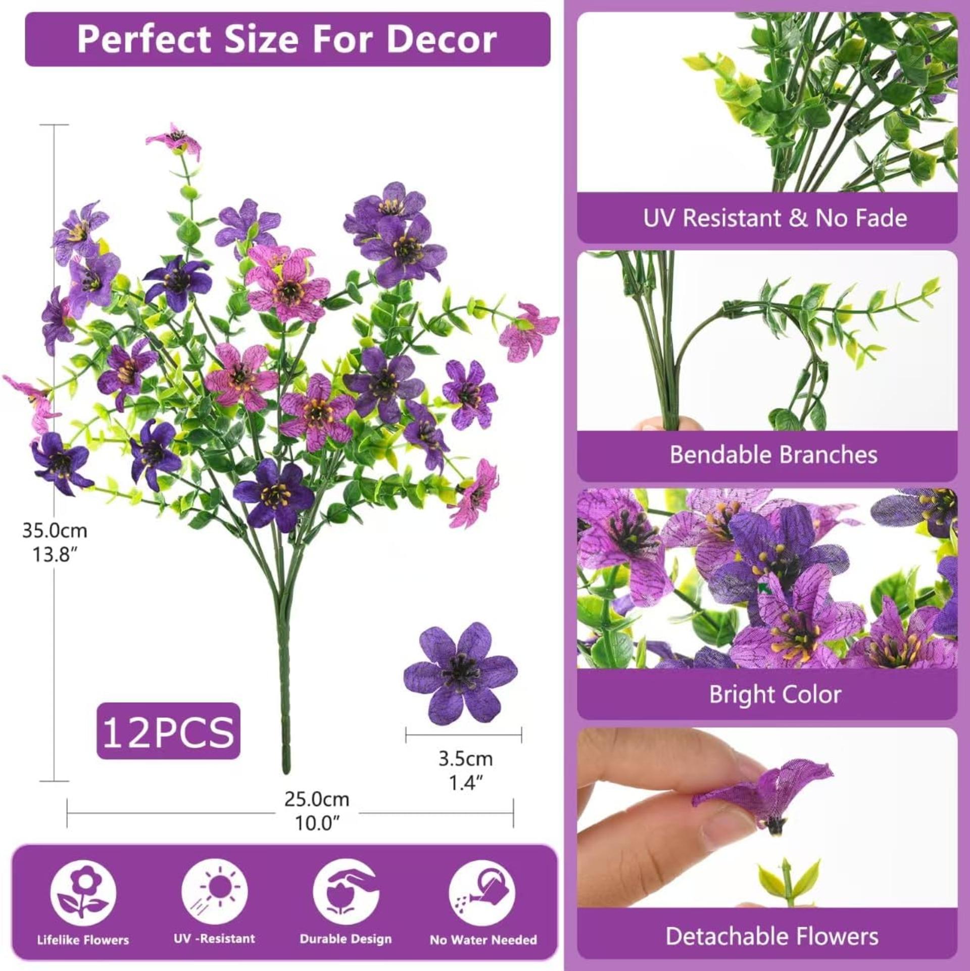 12 Bundles Artificial Outdoor Flowers UV Resistant Faux Silk Plants for Garden Porch Decor - 2