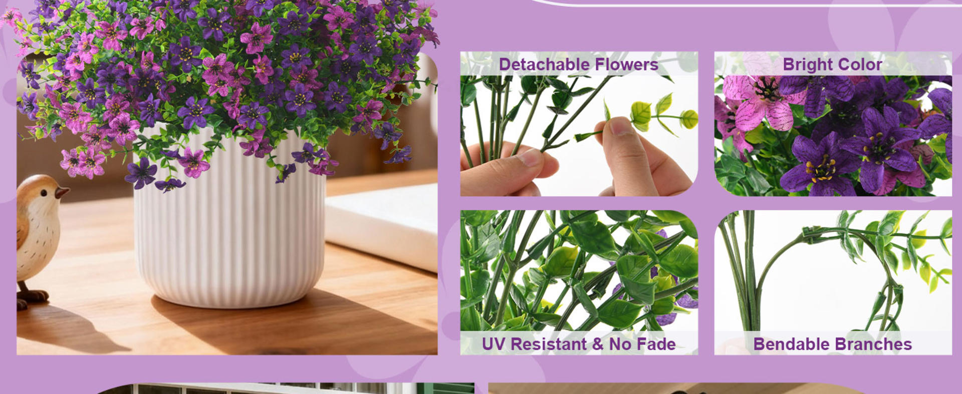 12 Bundles Artificial Outdoor Flowers UV Resistant Faux Silk Plants for Garden Porch Decor detail 2