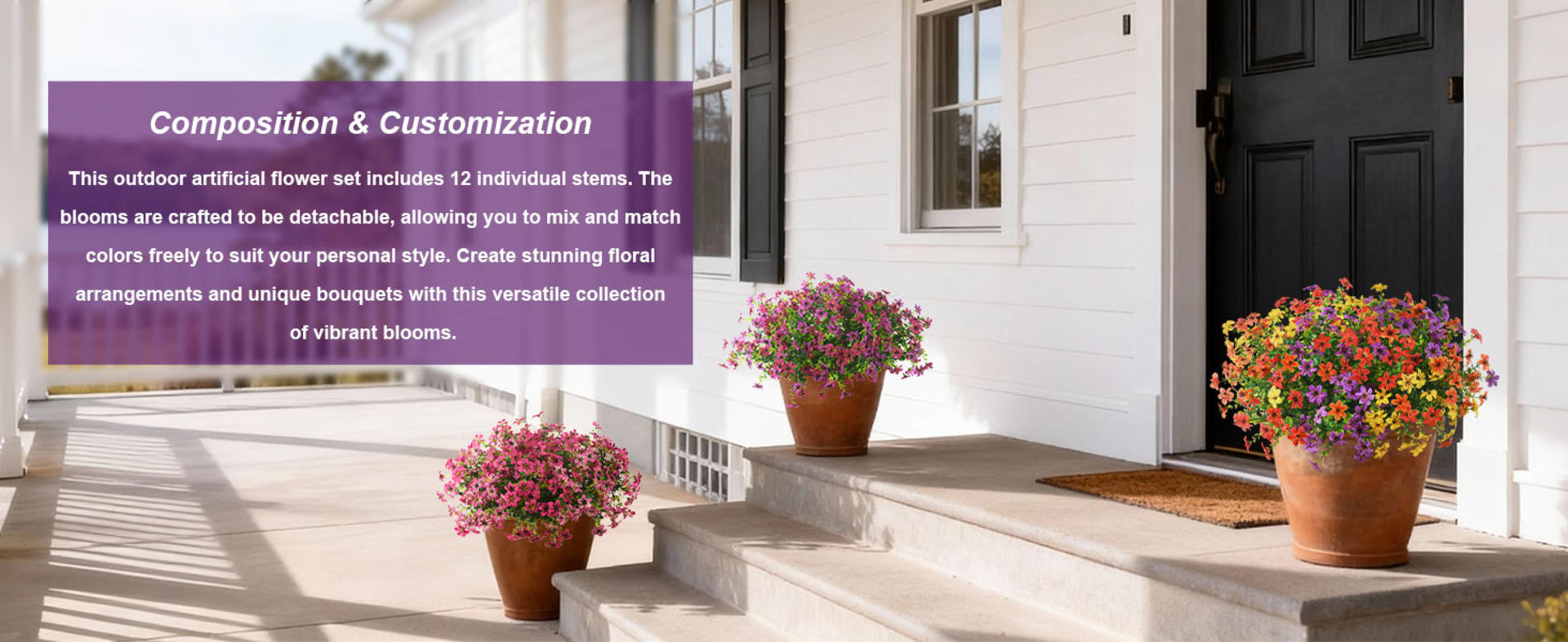 12 Bundles Artificial Outdoor Flowers UV Resistant Faux Silk Plants for Garden Porch Decor detail 5