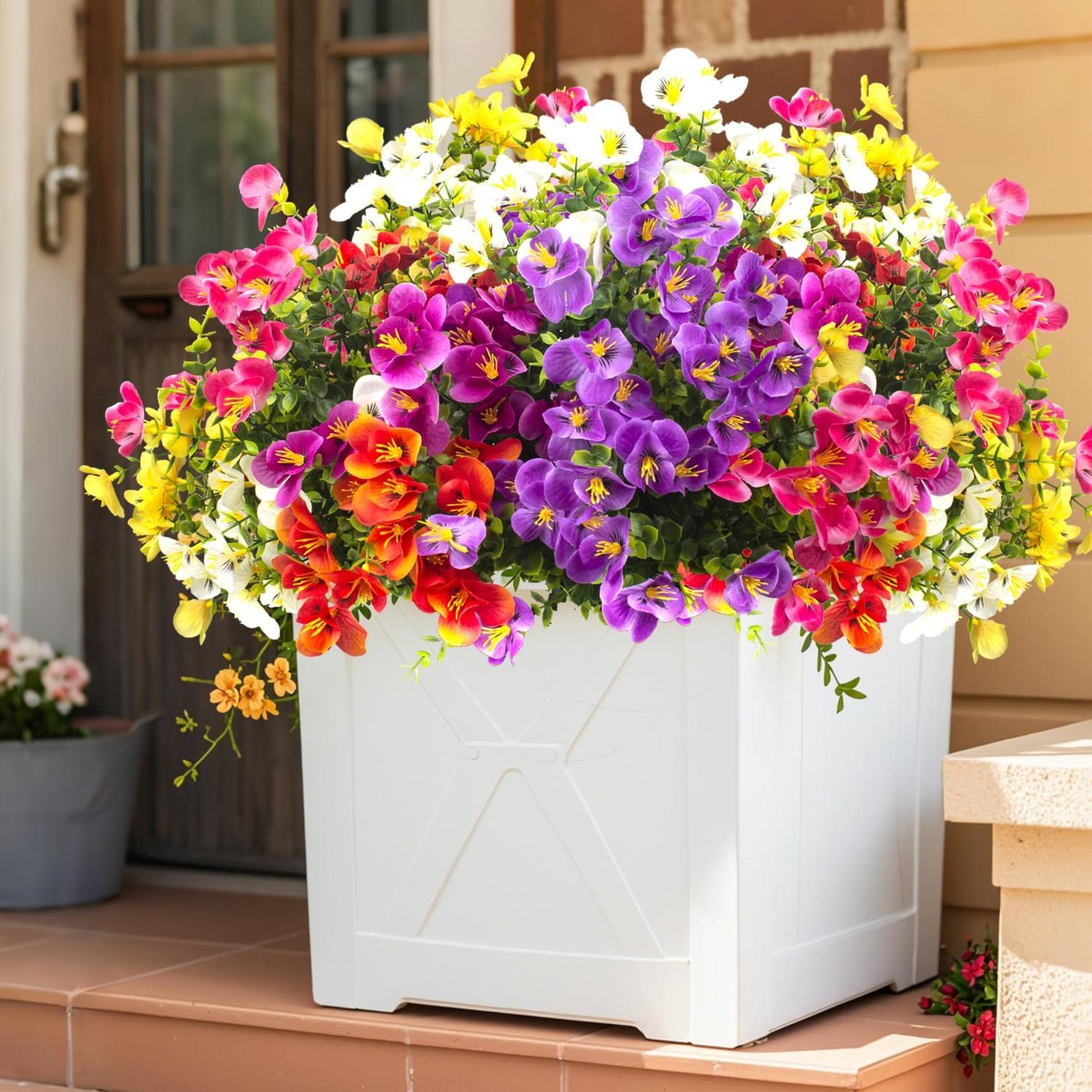 12 Pack UV Resistant Outdoor Artificial Flowers - Realistic Faux Floral for Garden & Porch - 4