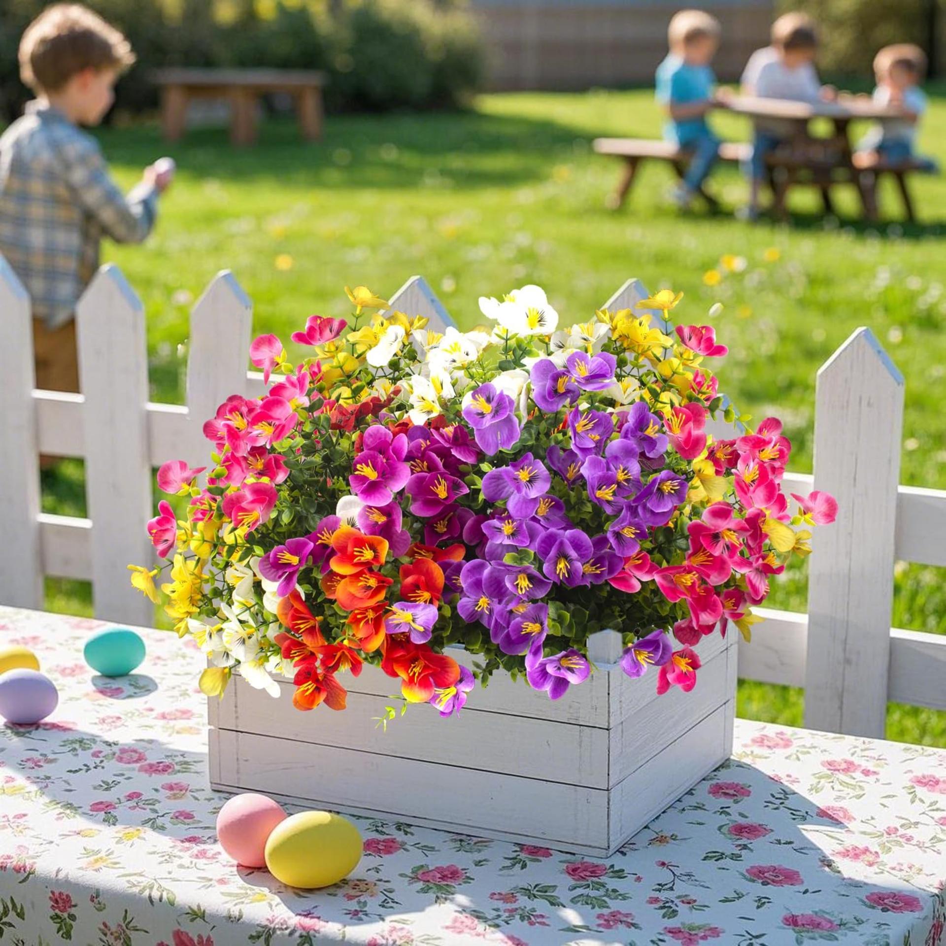 12 Pack UV Resistant Outdoor Artificial Flowers - Realistic Faux Floral for Garden & Porch - 3