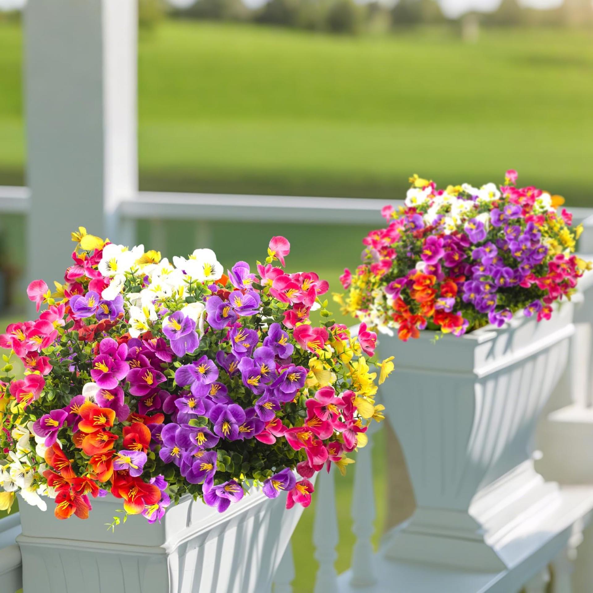 12 Pack UV Resistant Outdoor Artificial Flowers - Realistic Faux Floral for Garden & Porch - 6