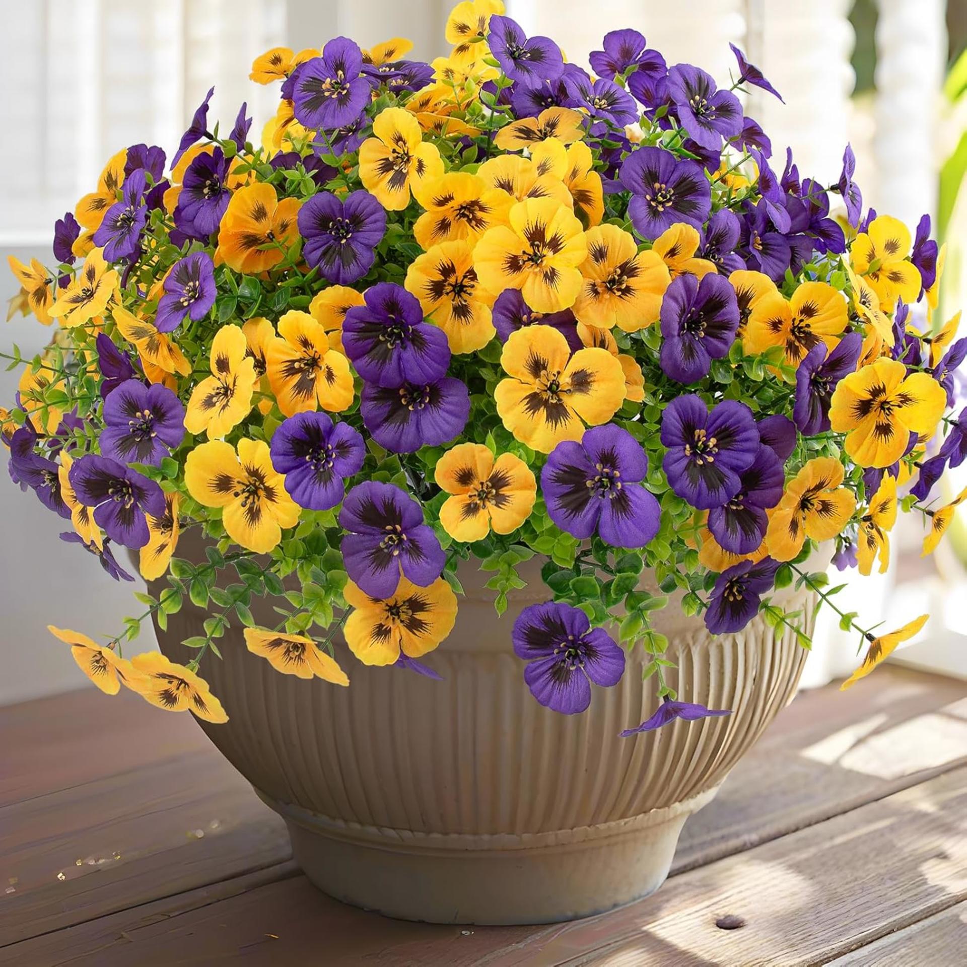 18 Pcs Artificial Pansy Flowers, UV Resistant Faux Silk Flowers for Outdoor Planters and Porch Decor
