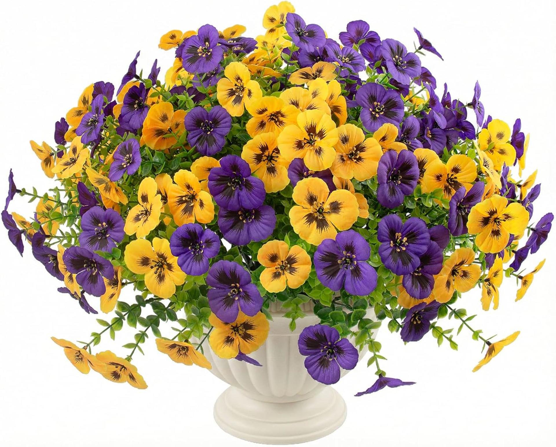 18 Pcs Artificial Pansy Flowers, UV Resistant Faux Silk Flowers for Outdoor Planters and Porch Decor - 8