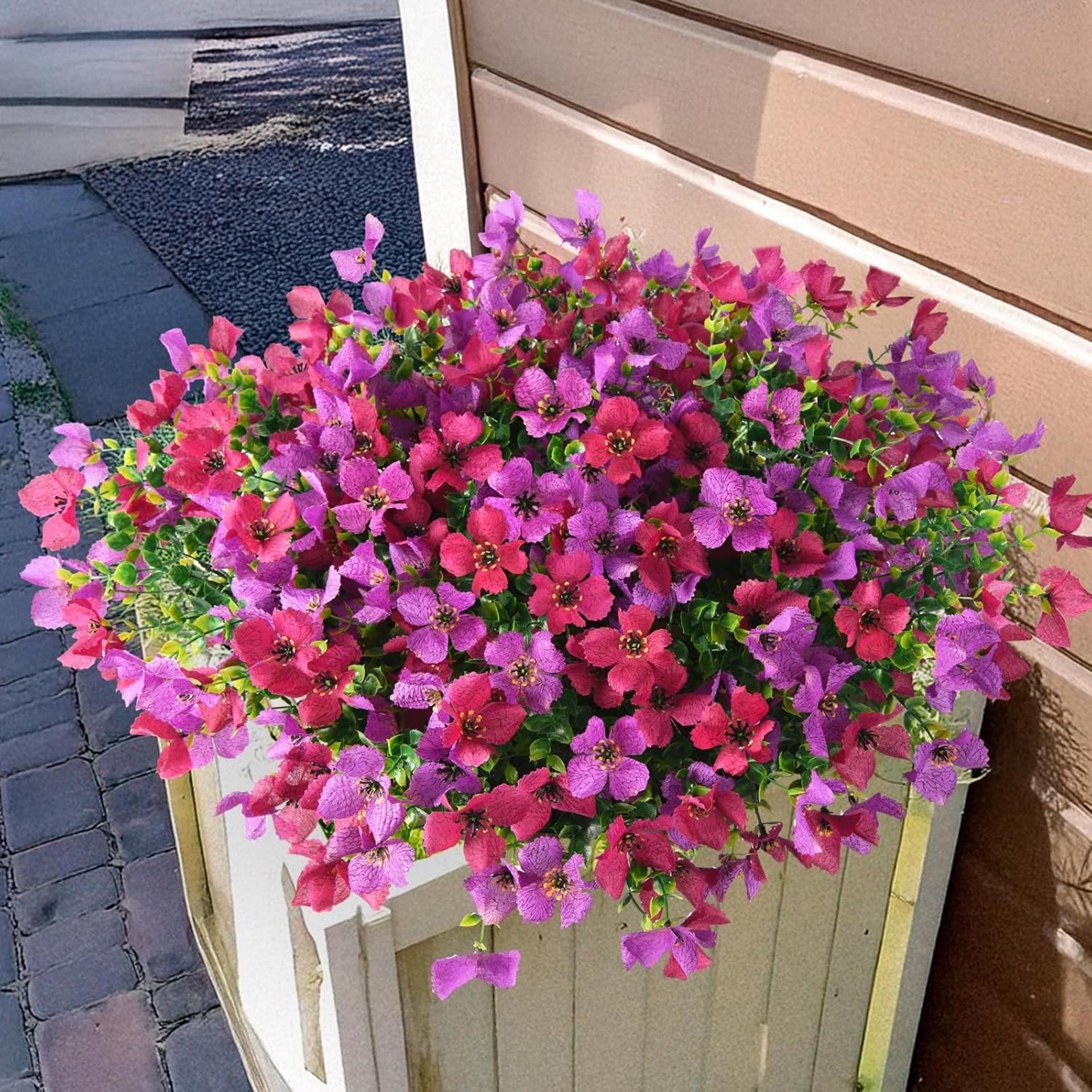 12 Bundles Artificial Outdoor Flowers, UV Resistant Silk Faux Plants for Garden Porch Decor - 6