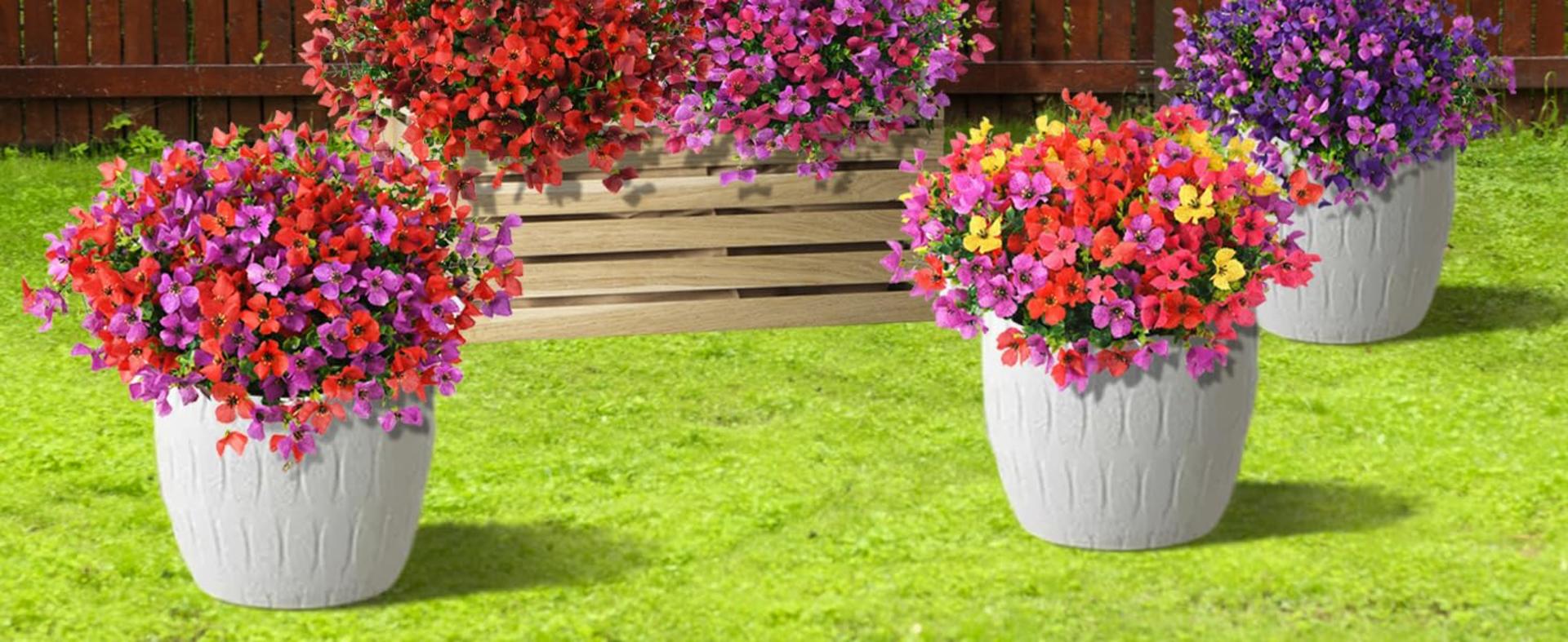 12 Bundles Artificial Outdoor Flowers, UV Resistant Silk Faux Plants for Garden Porch Decor detail 2