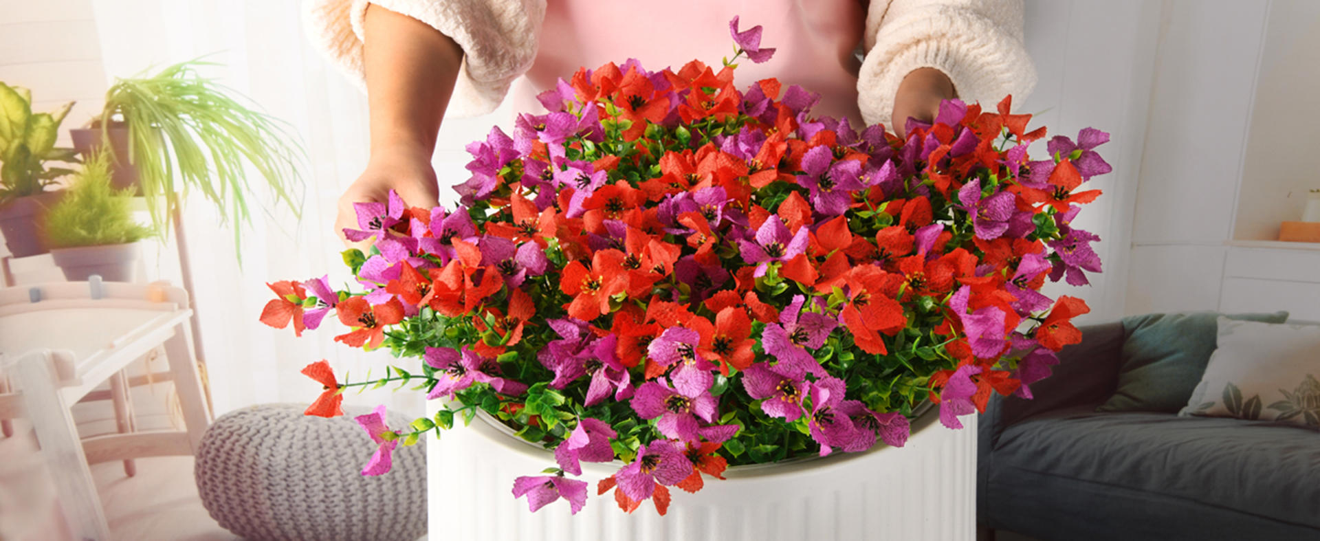 12 Bundles Artificial Outdoor Flowers, UV Resistant Silk Faux Plants for Garden Porch Decor detail 4