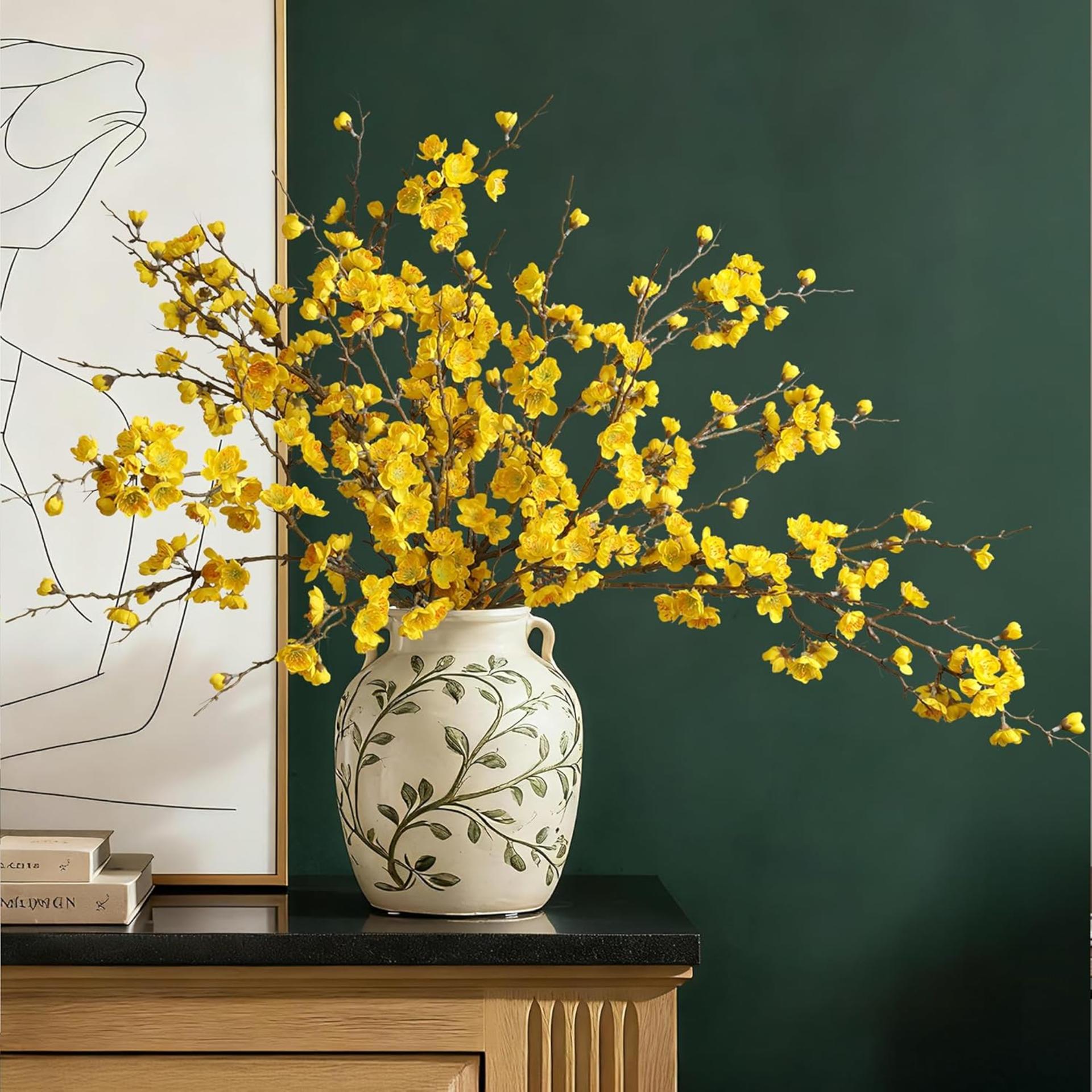 6 PCS Artificial Cherry Blossom Branches, 34.45" Silk Faux Flowers for Home Wedding Decor - 2