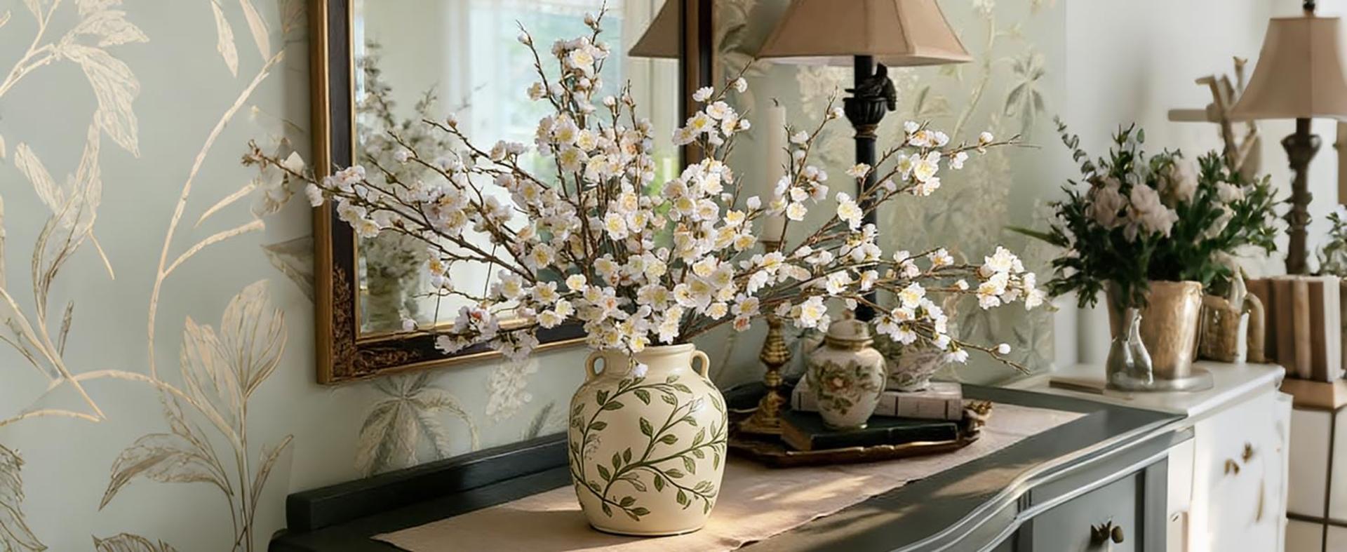 6 PCS Artificial Cherry Blossom Branches, 34.45" Silk Faux Flowers for Home Wedding Decor detail 1