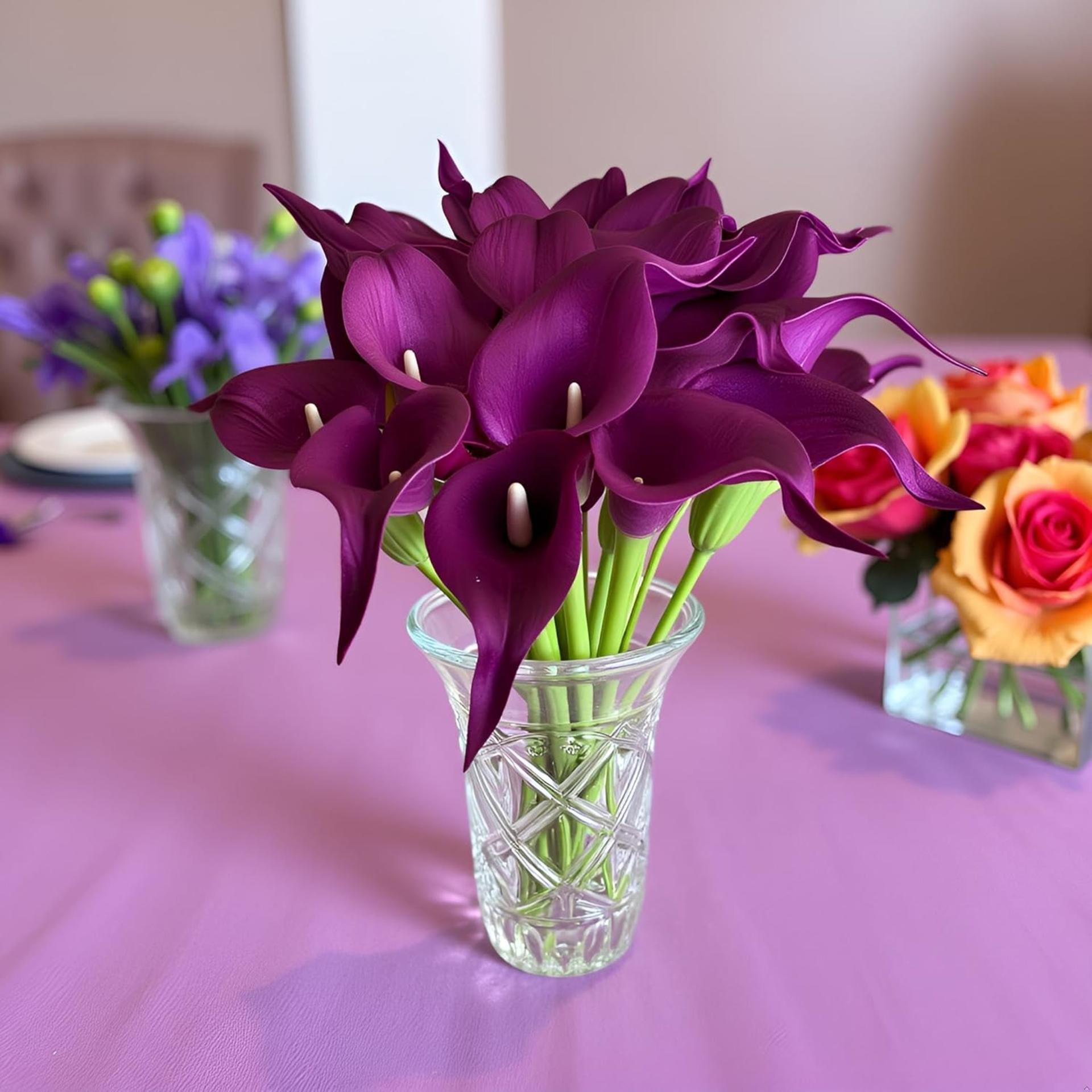 18 Pack Artificial Calla Lily Flowers 14 Inch Purple Real Touch Latex for Home Decor and Weddings - 8