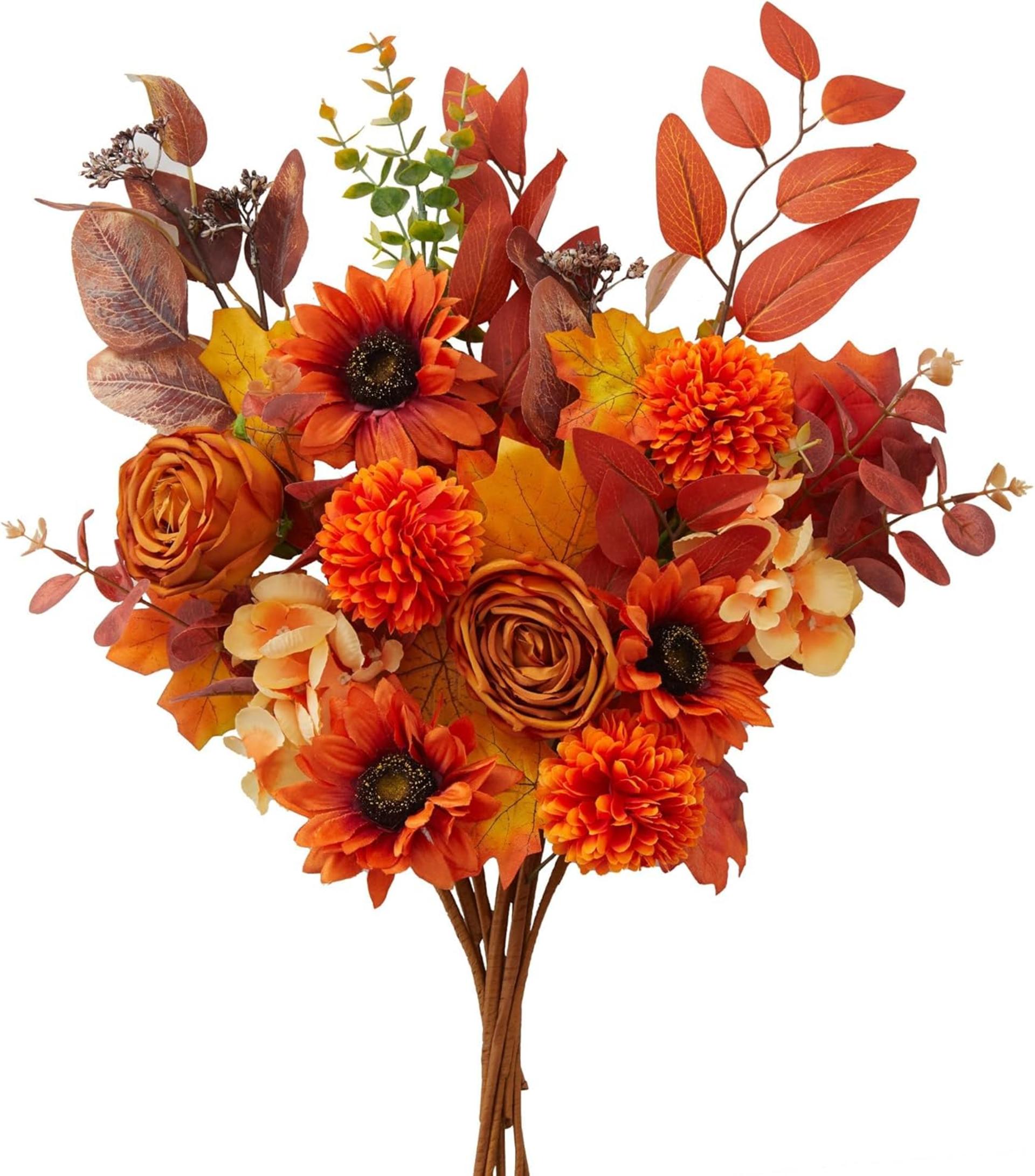 10PCS Artificial Fall Flower Bouquets with Sunflowers and Roses for Wedding Home Table Decor - 5