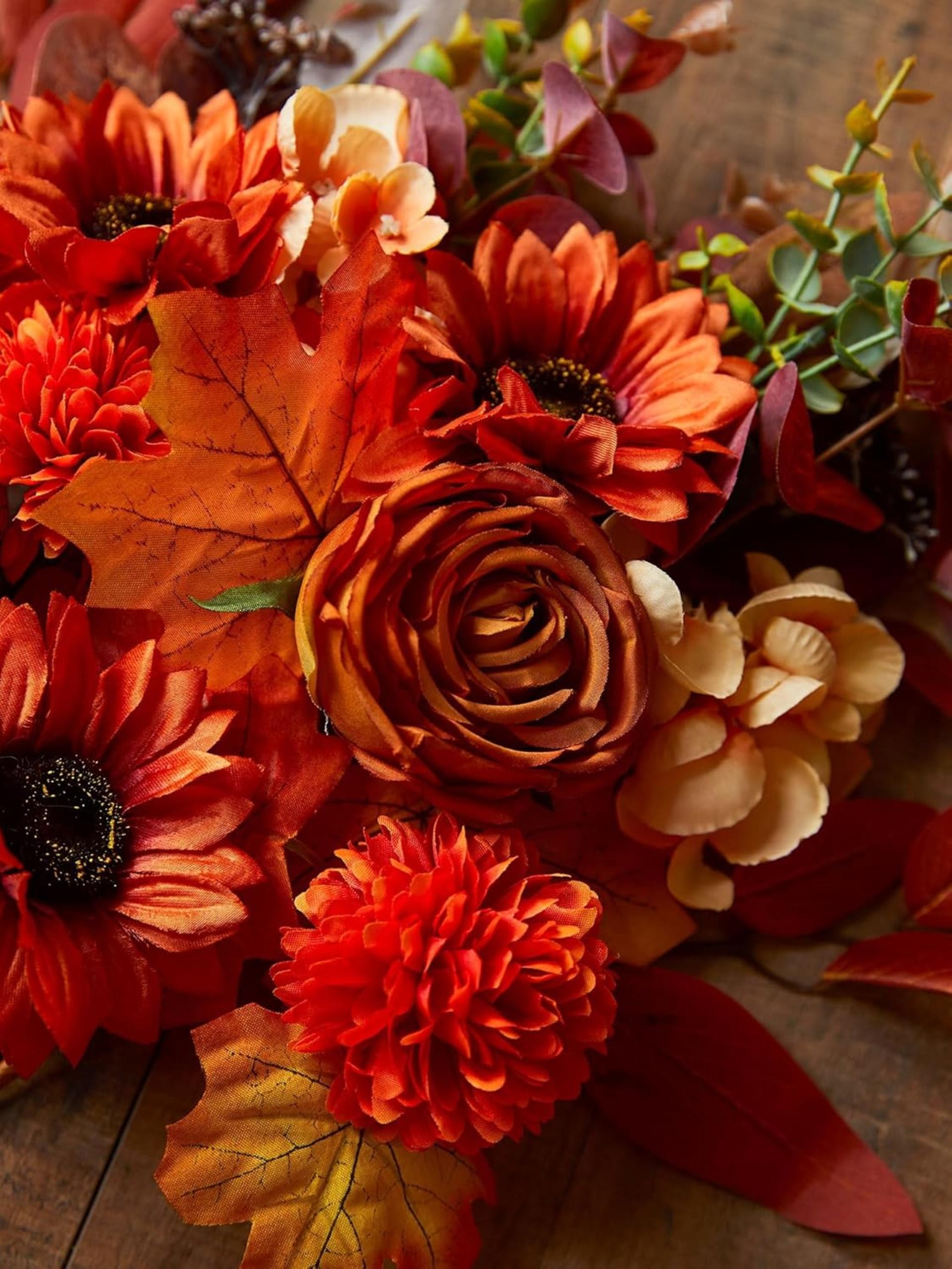 10PCS Artificial Fall Flower Bouquets with Sunflowers and Roses for Wedding Home Table Decor - 6